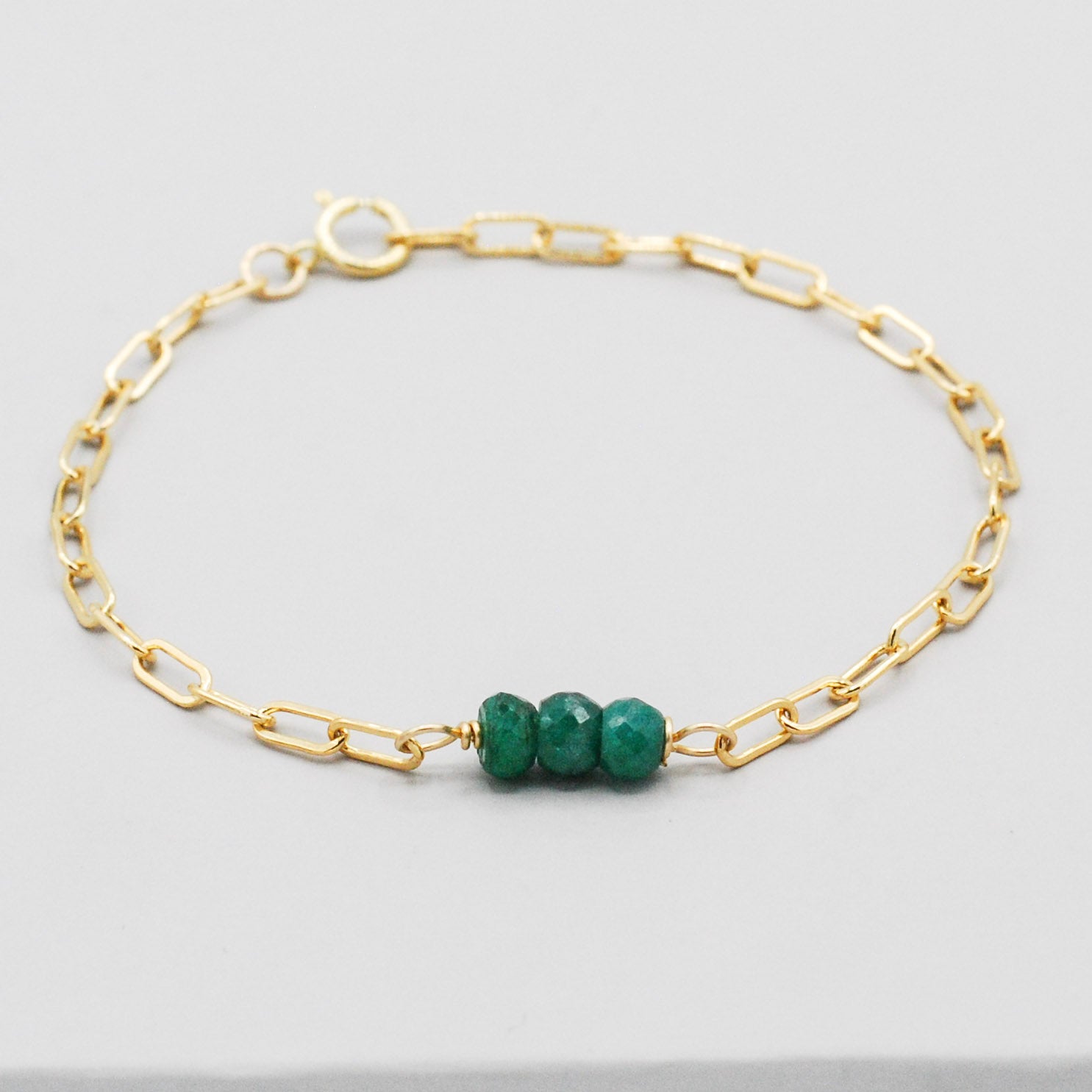 May Emerald Paper Clip Chain Bracelet
