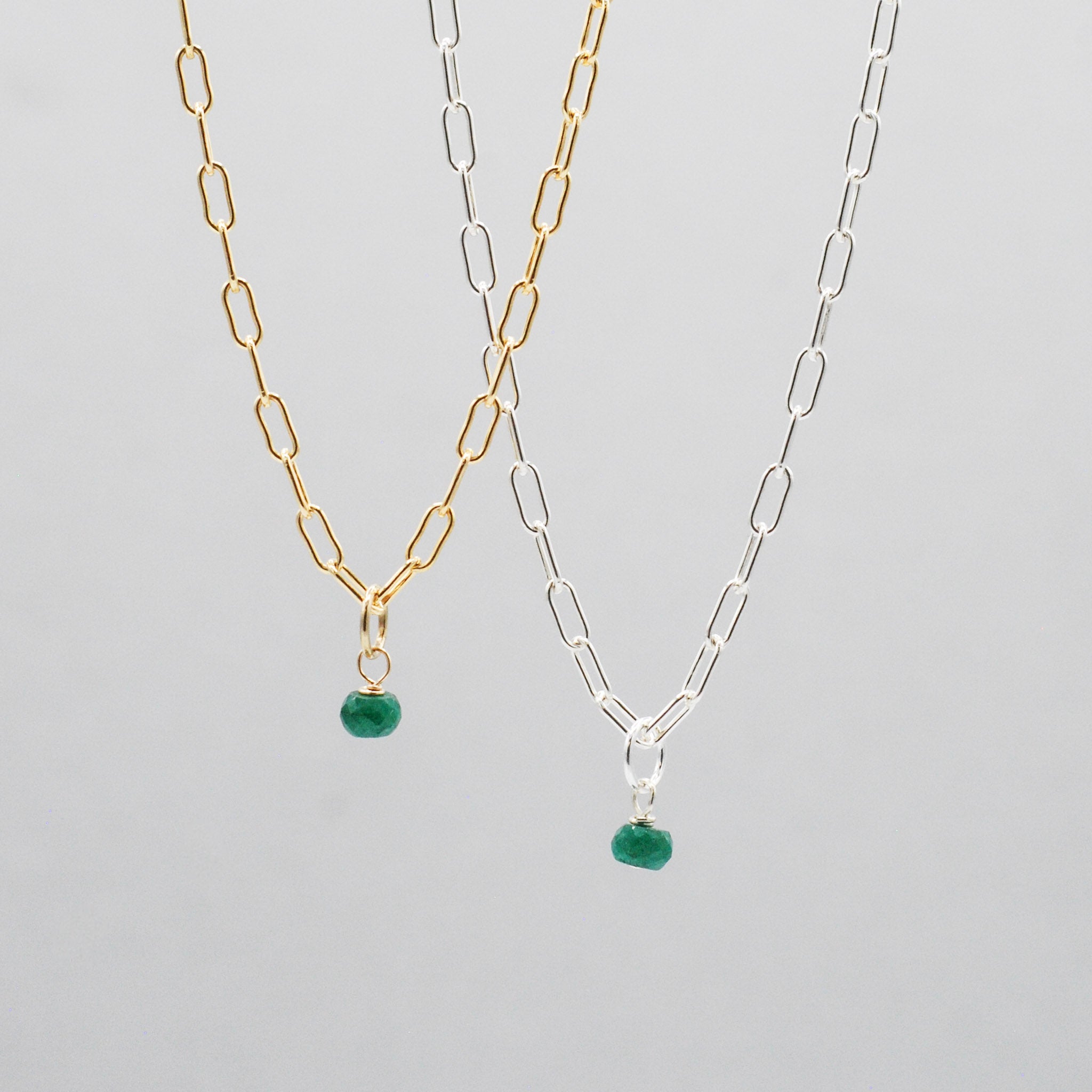 May Emerald Birthstone Paper Clip Necklace