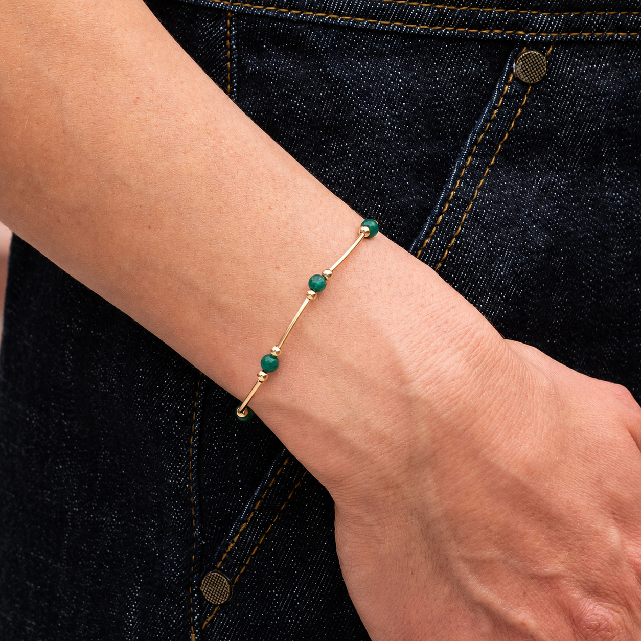 May Emerald Beaded Lux Tube Bracelet