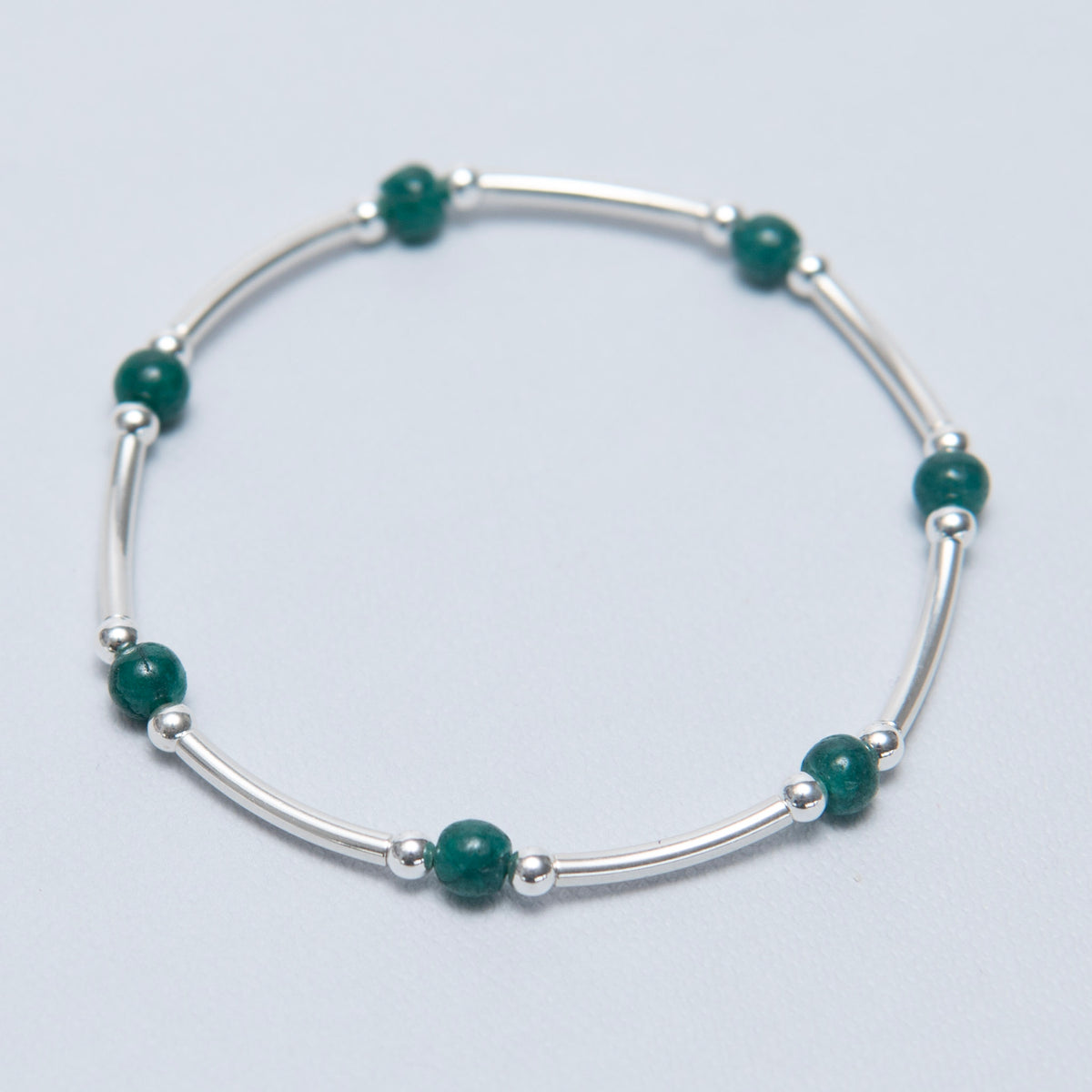 May Emerald Silver Beaded Lux Tube Bracelet - Jewel Ya