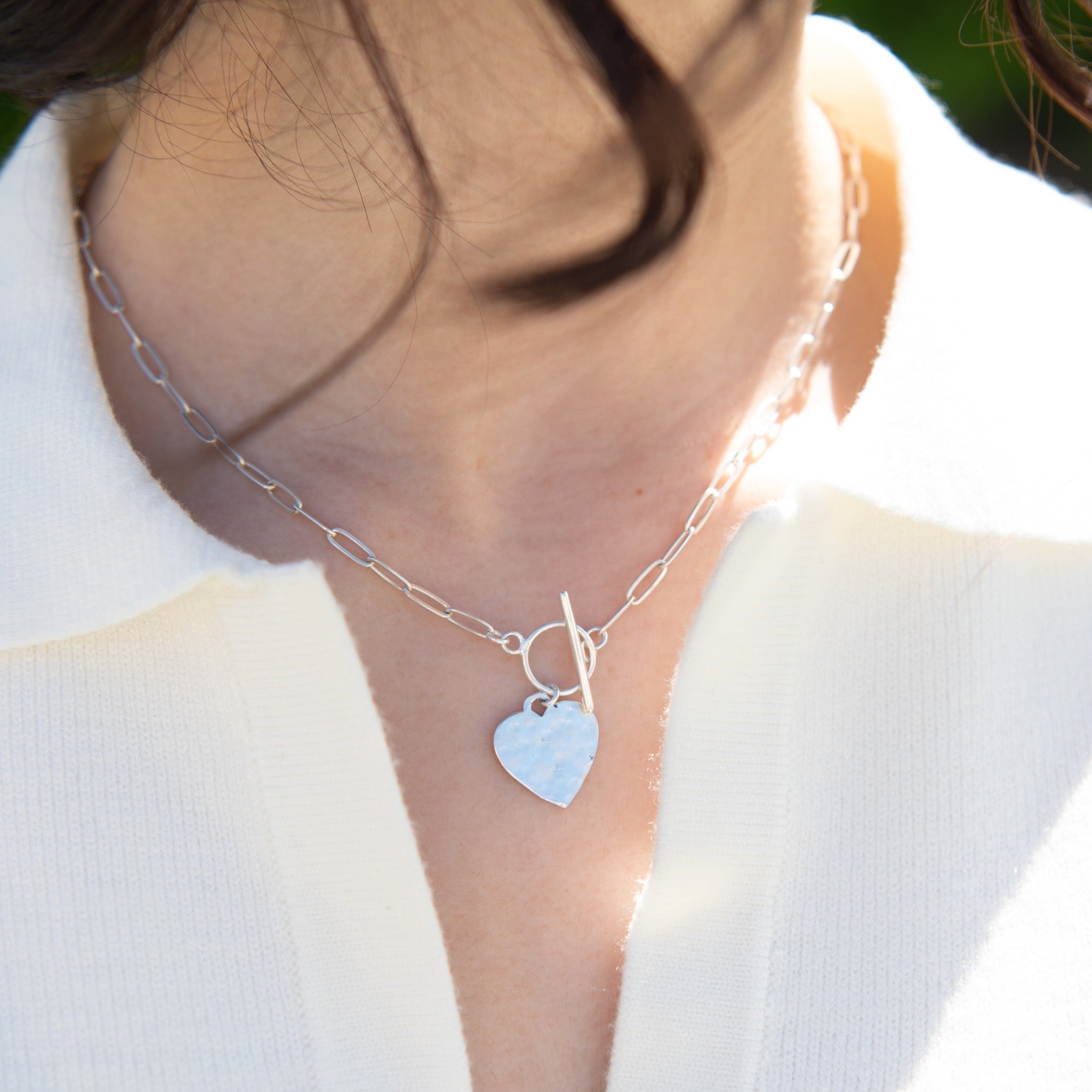 Medium Sterling Silver Toggle Heart Necklace - Jewel Ya