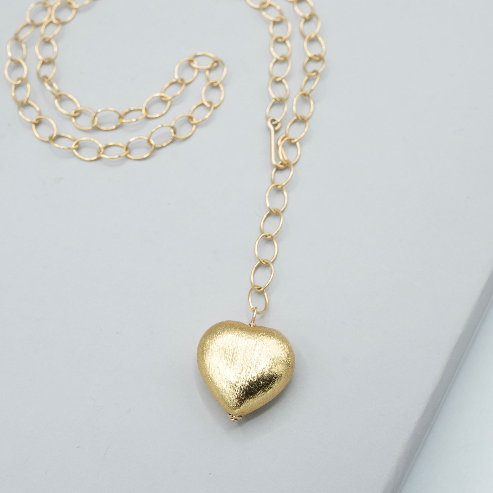 14k Gold Filled Medium Puffy Heart Lariat Necklace