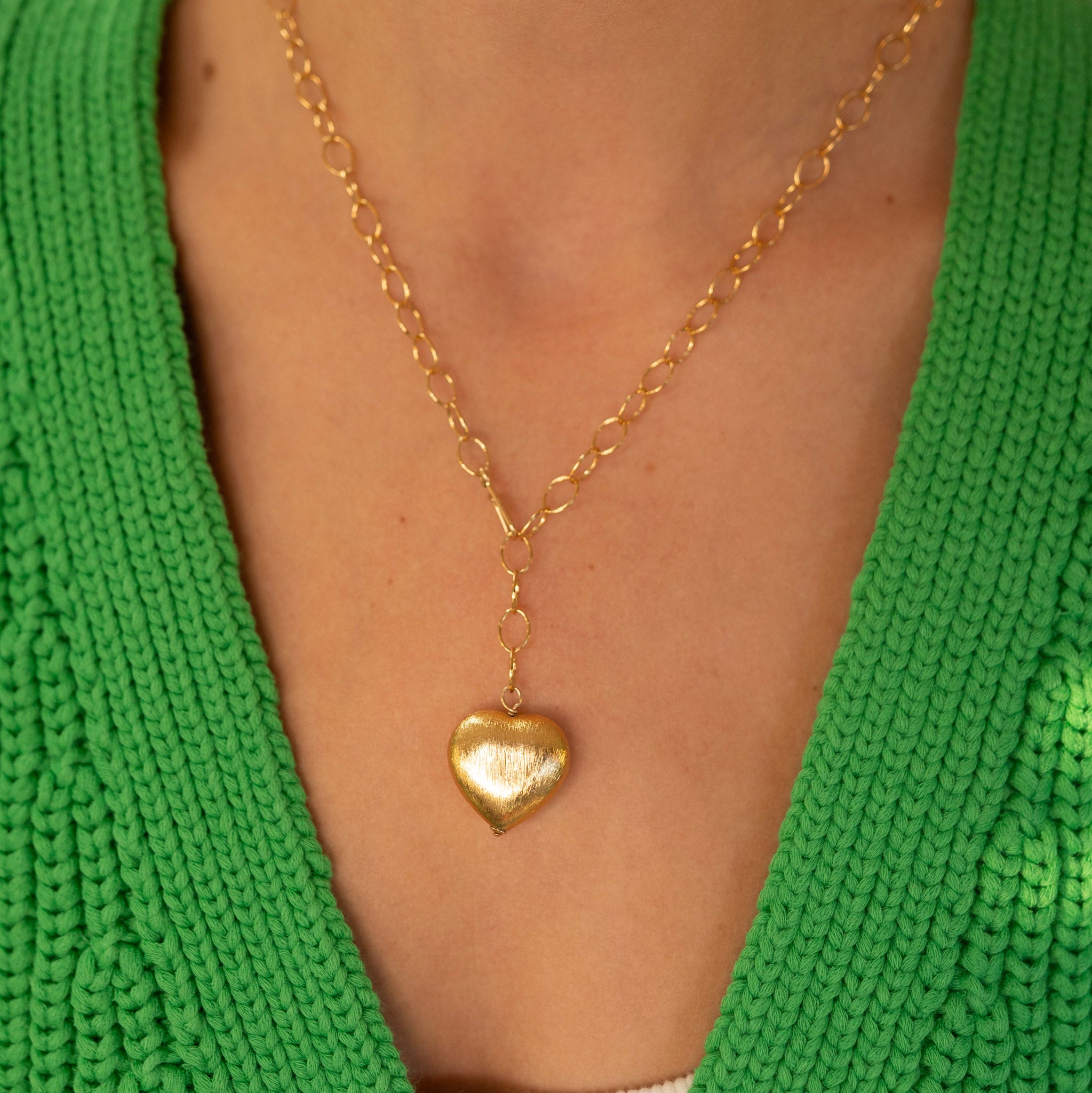 14k Gold Filled Medium Puffy Heart Lariat Necklace