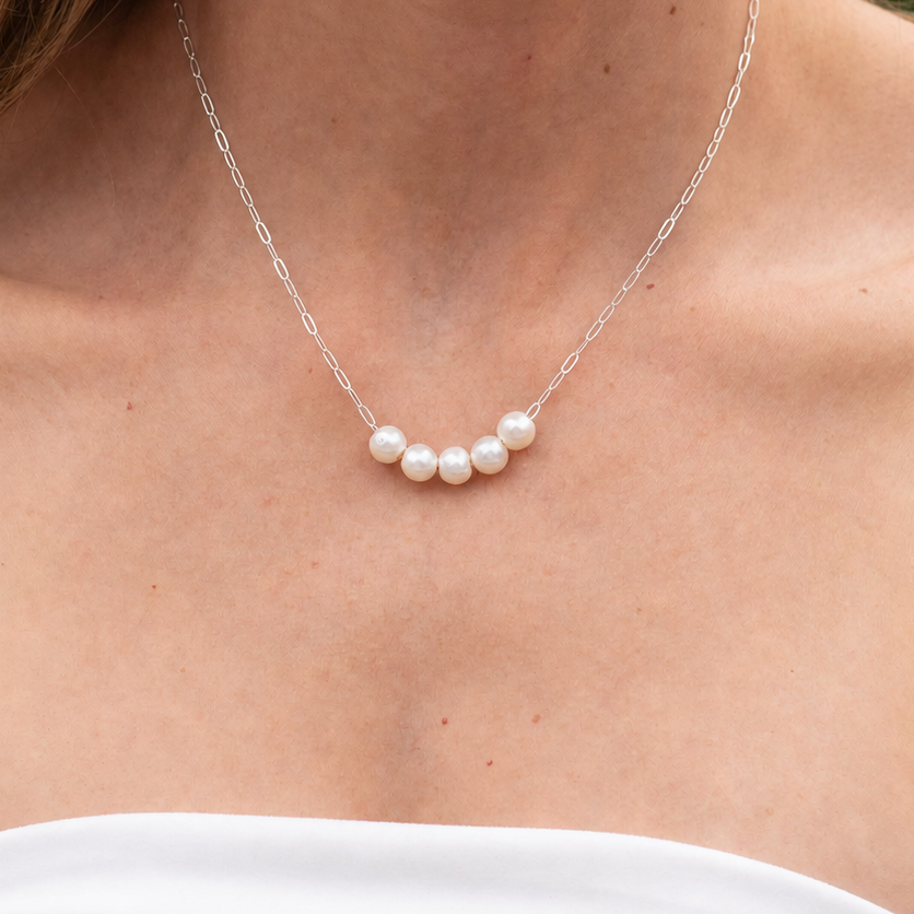 Custom Milestone Freshwater Pearl Sterling Silver Paperclip Necklace - Jewel Ya