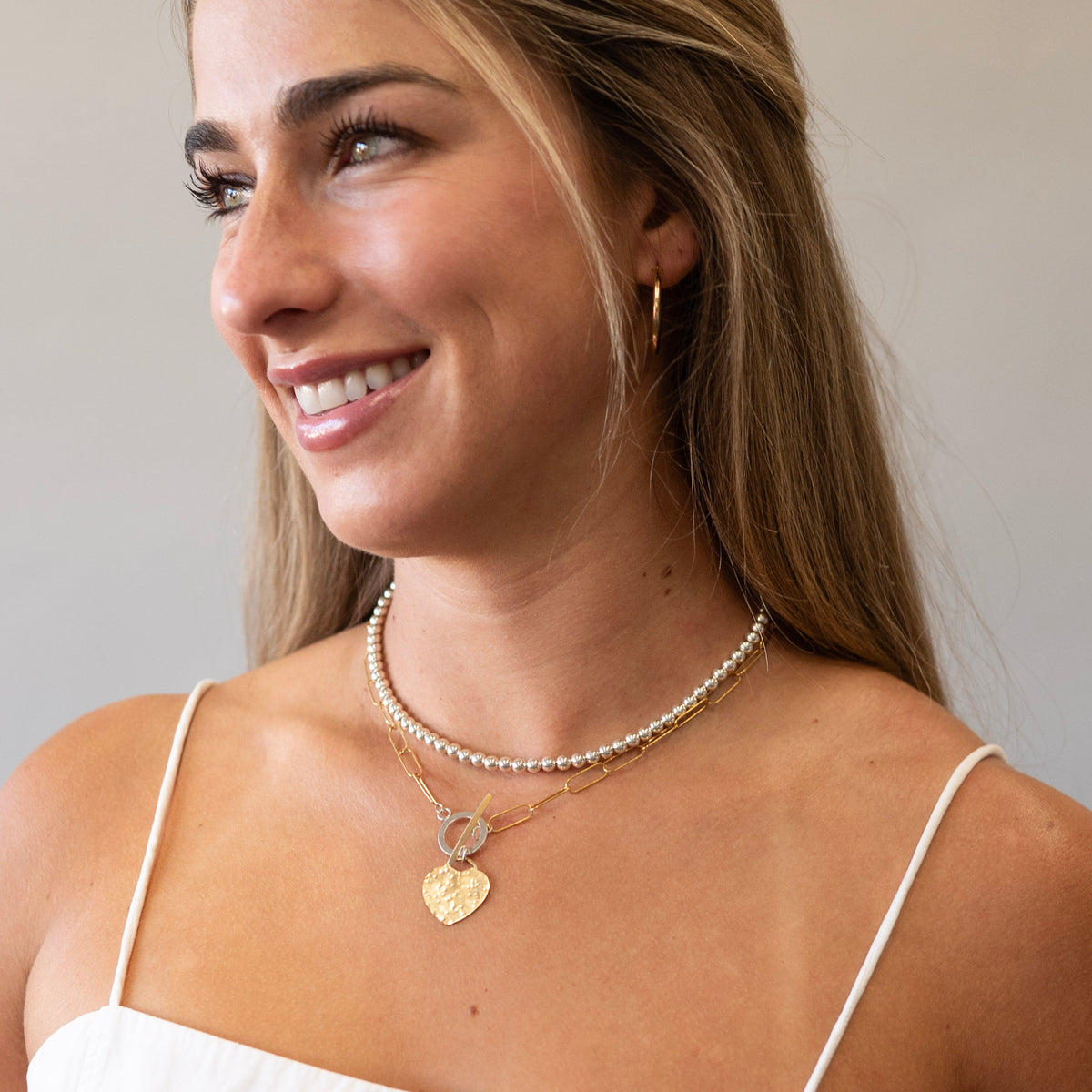 Mixed Metal Beaded Lux & Paperclip Heart Necklace Layering