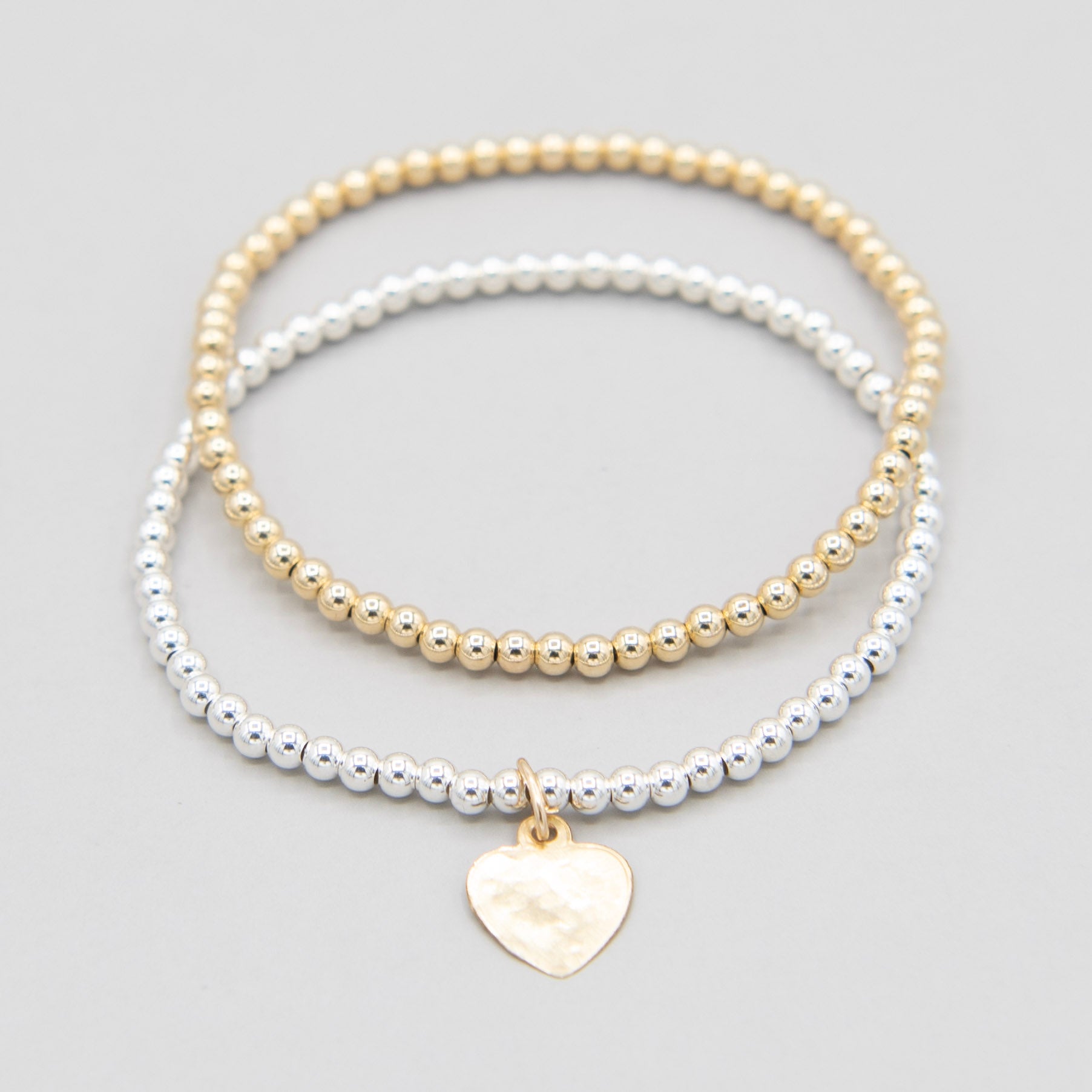 Mixed Metal Heart Bracelet Set