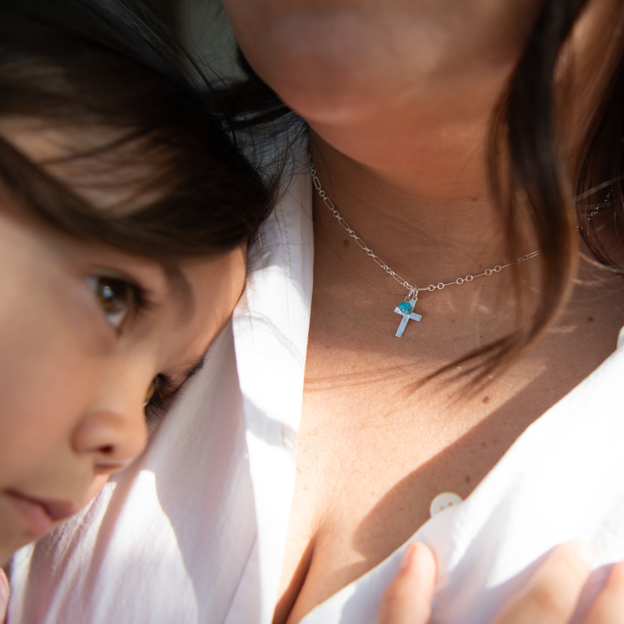 Mommy & Me Sterling Silver Cross & Birthstone Necklace - Jewel Ya
