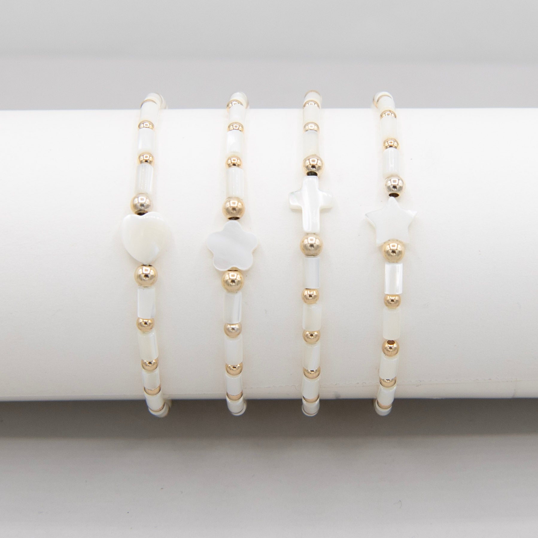 Mother of Pearl & 3mm Beaded Lux Tube Bracelet - Jewel Ya