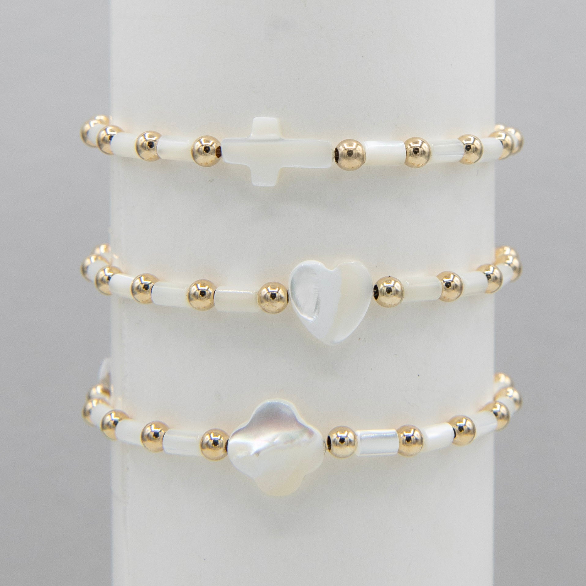 Mother of Pearl & 4mm Beaded Lux Tube Bracelet - Jewel Ya