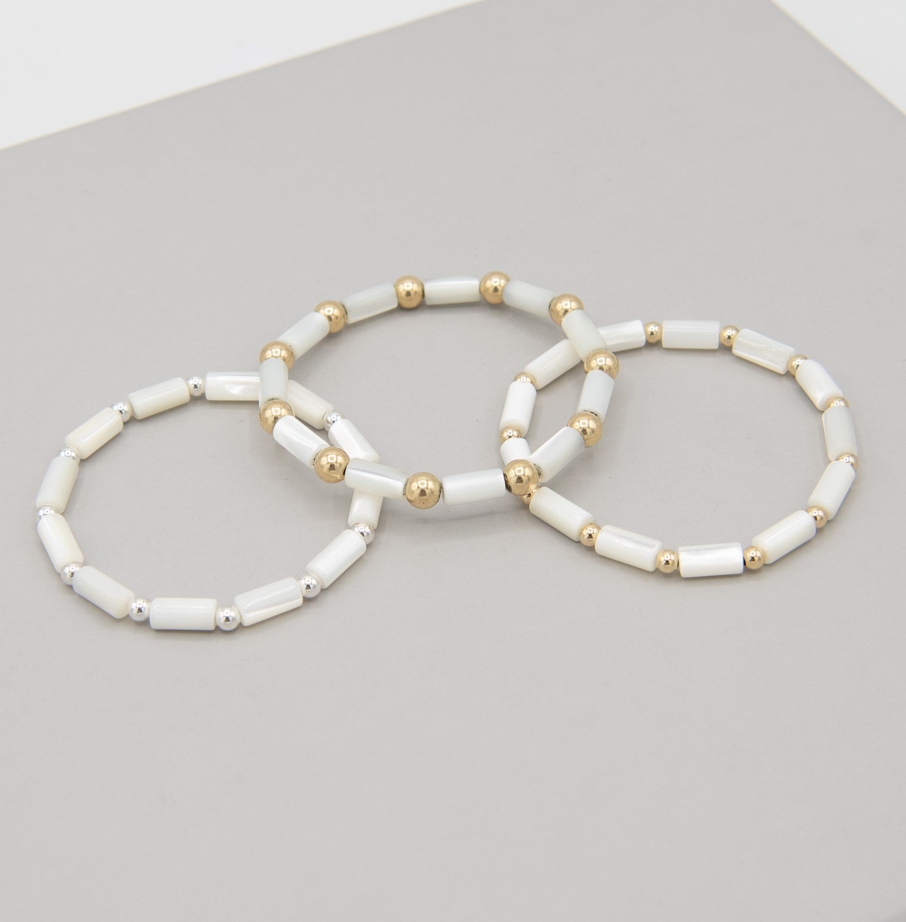 Mother of Pearl Beaded Lux Tube Bracelet