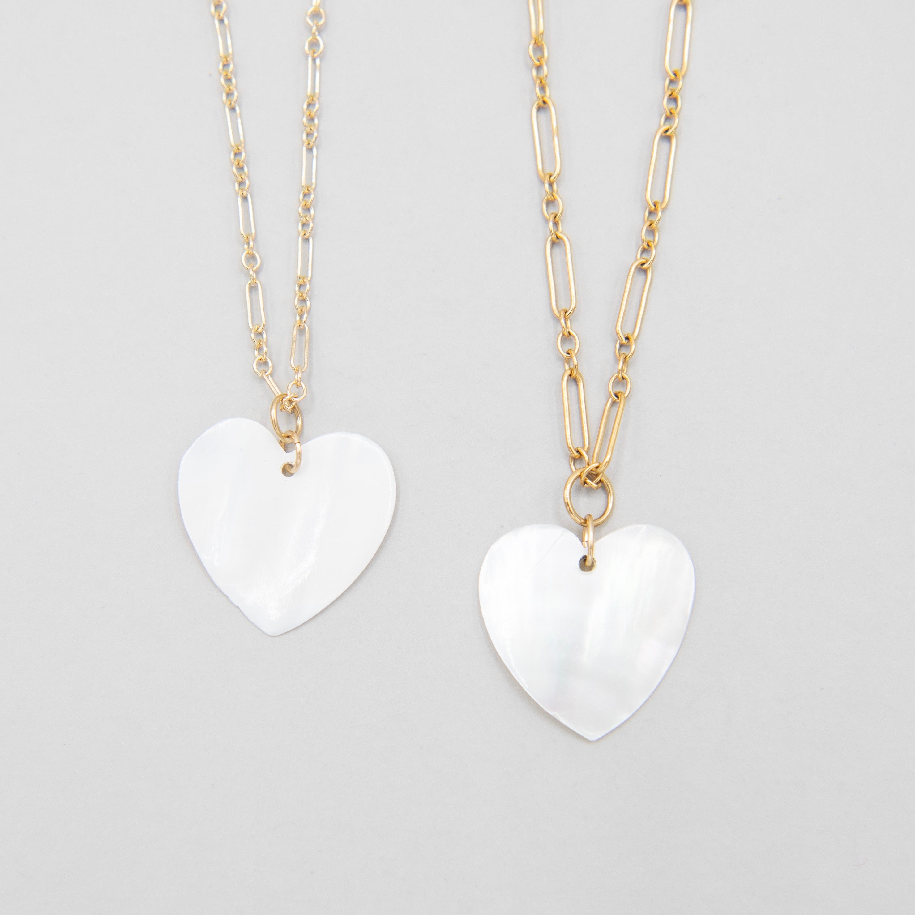 Mother of Pearl Heart Long & Short 14k Gold Filled Necklace