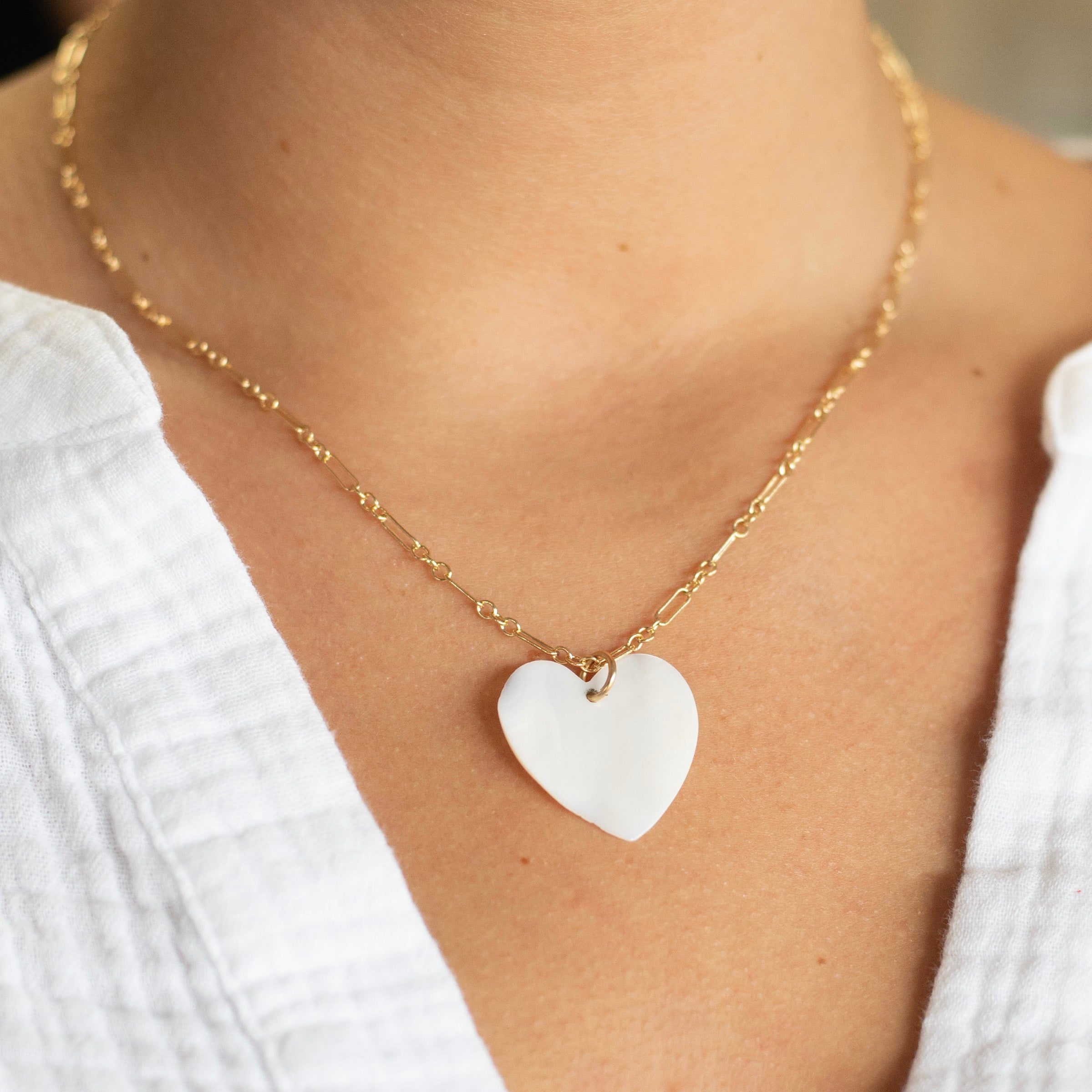 Mother of Pearl Heart Long & Short 14k Gold Filled Necklace