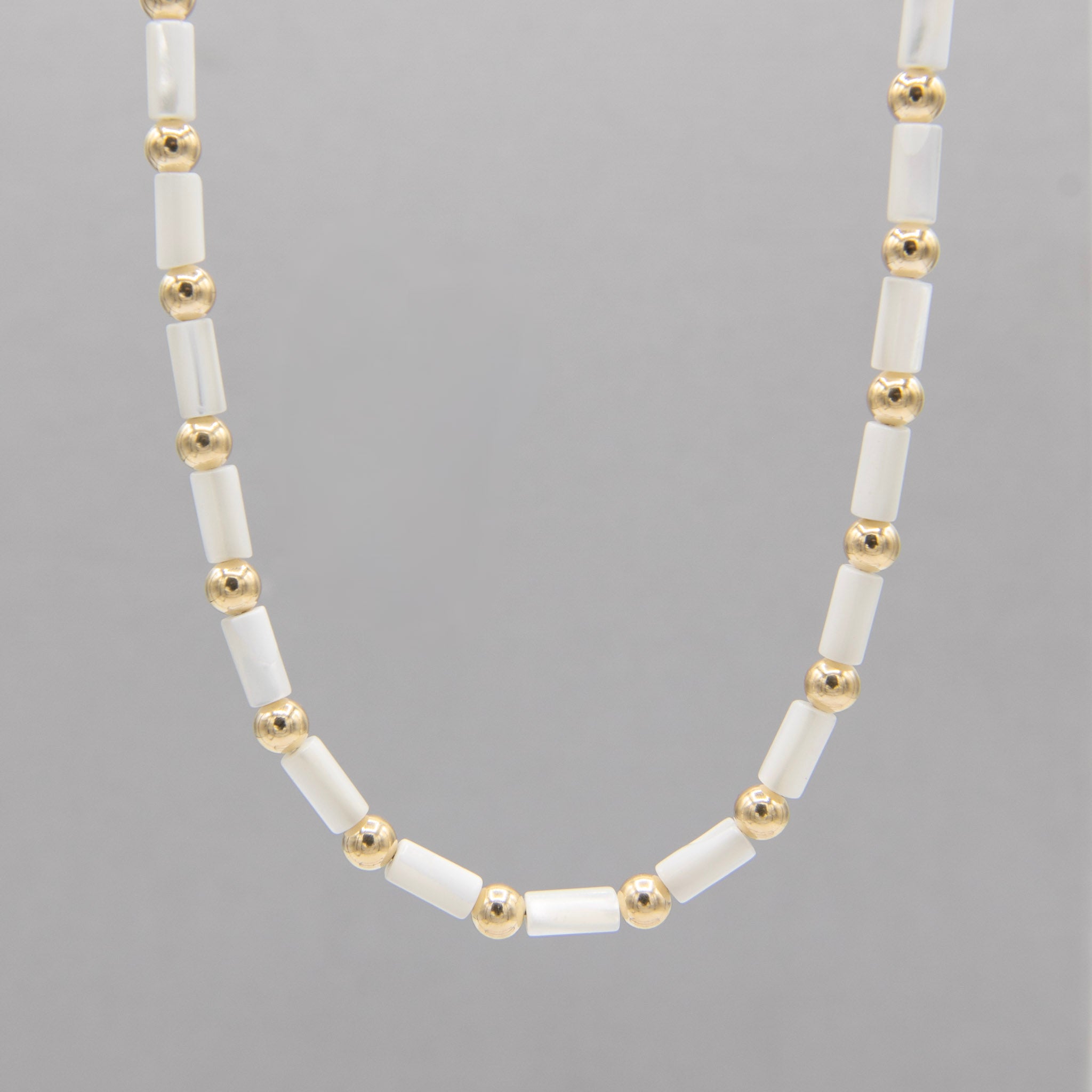 Mother of Pearl Tube & 14k Gold Filled Necklace