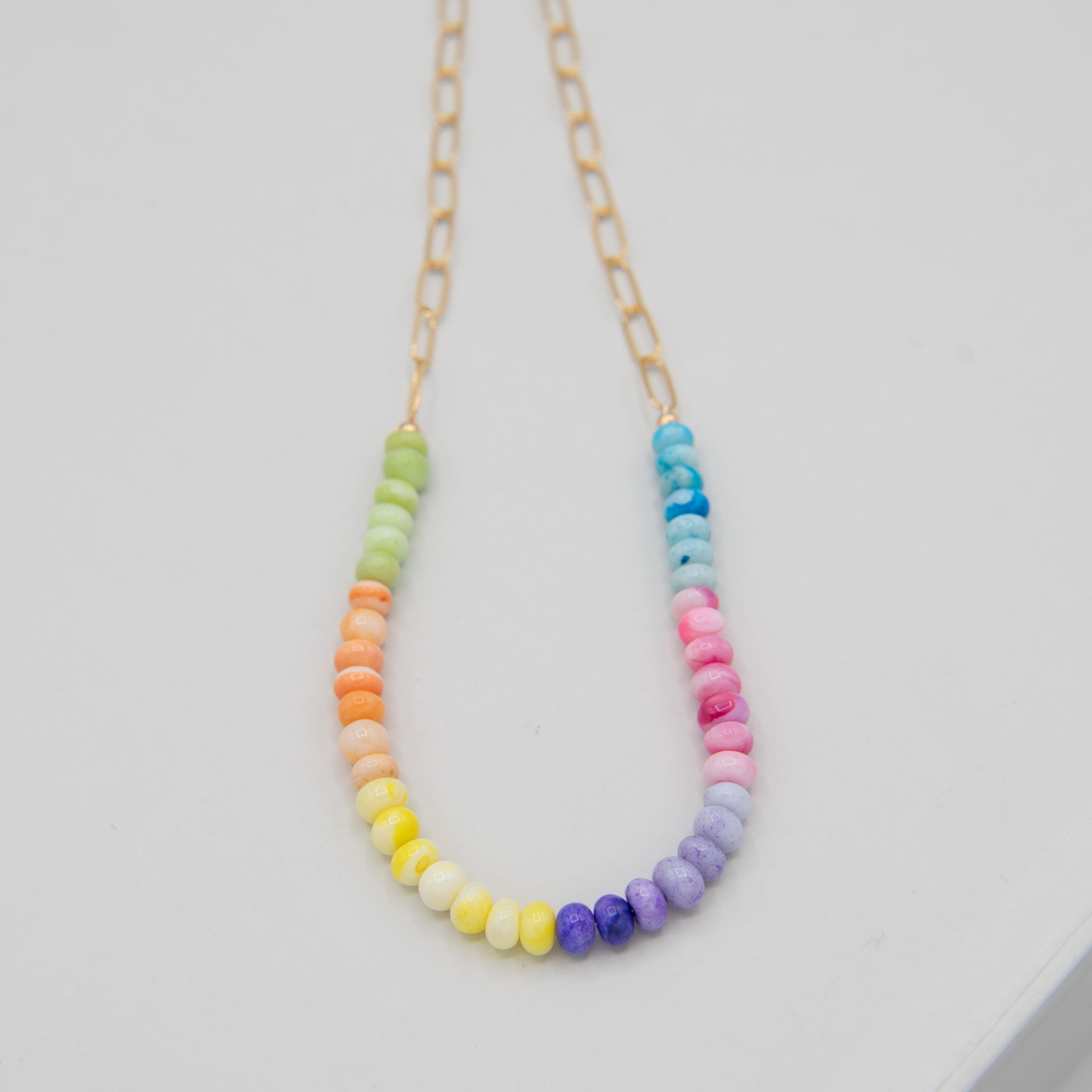Colorful Peruvian Opal & Paper Clip Chain Necklace - Jewel Ya