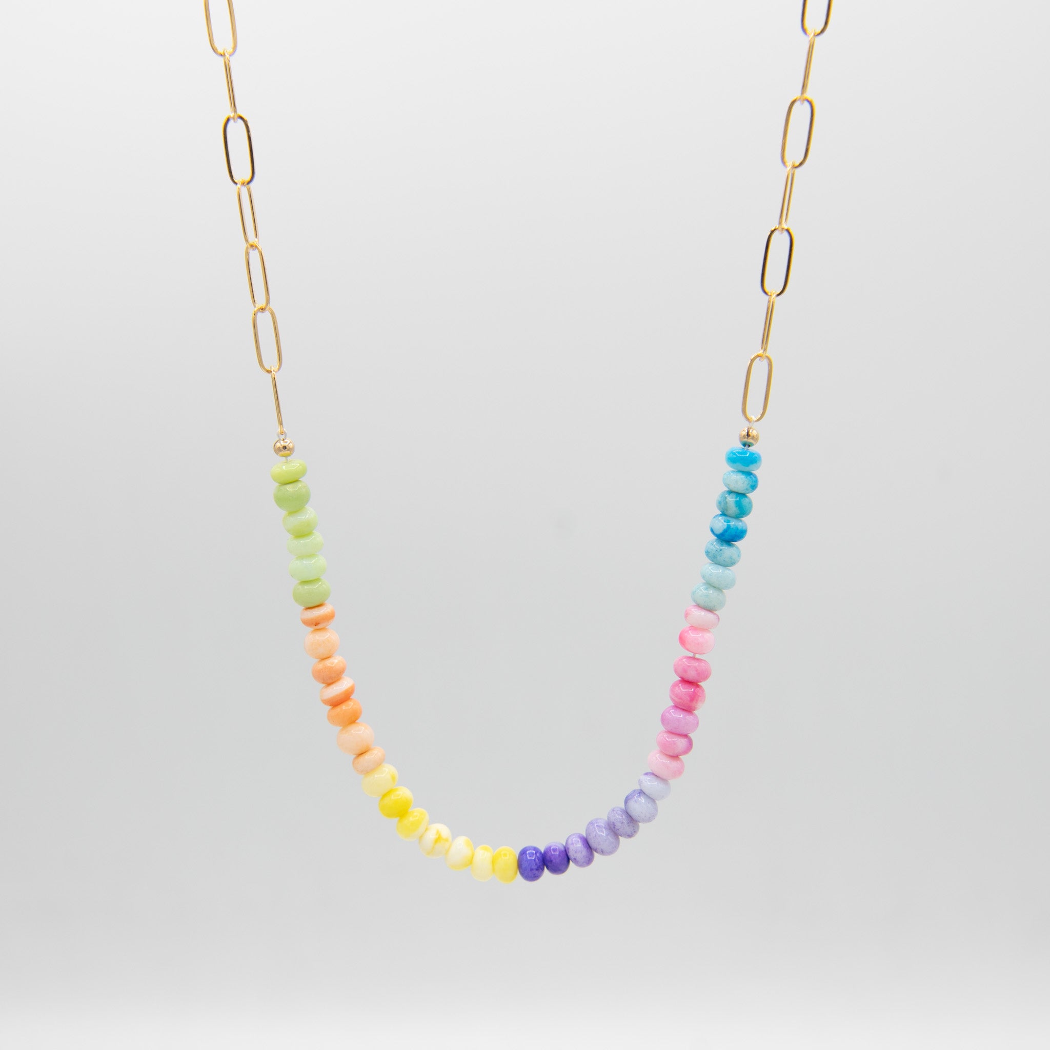 Colorful Peruvian Opal & Paper Clip Chain Necklace - Jewel Ya