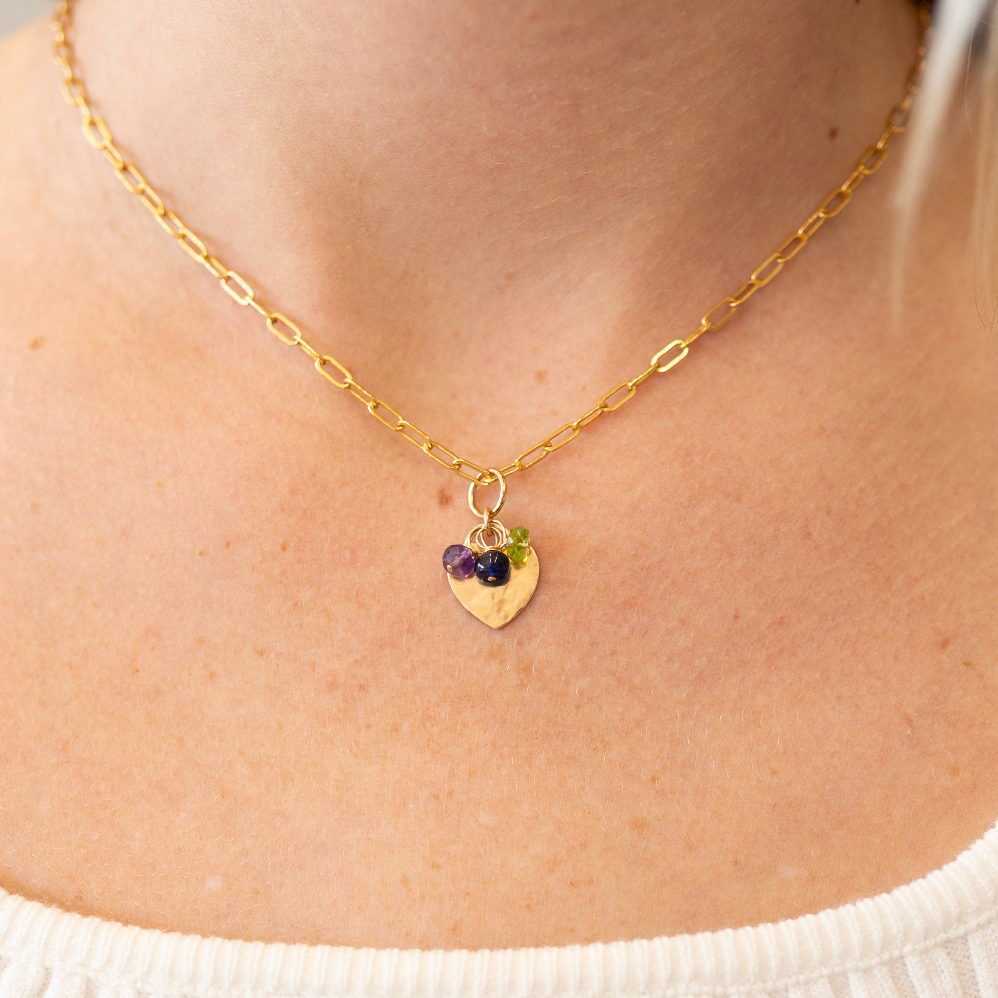 'My People' Birthstone & Heart Paperclip Necklace - Jewel Ya