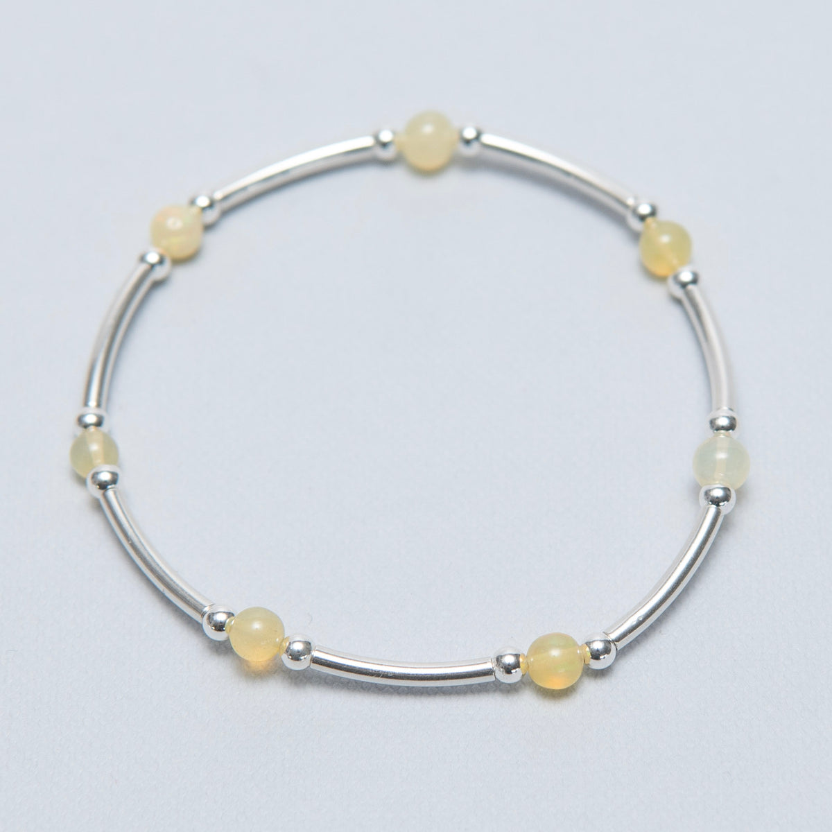 October Opal Birthstone Silver Beaded Lux Tube Bracelet - Jewel Ya
