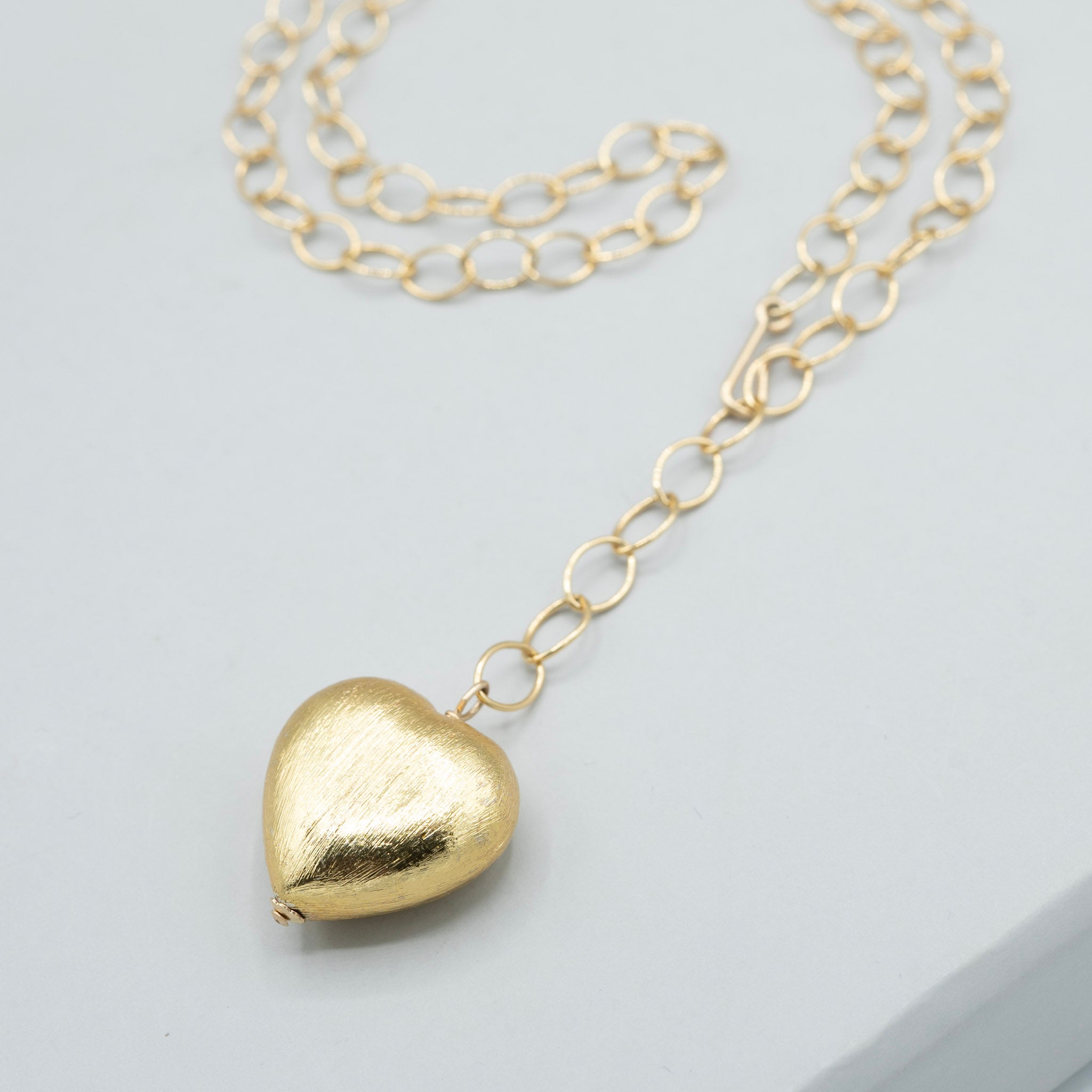 14k Gold Filled Medium Puffy Heart Lariat Necklace