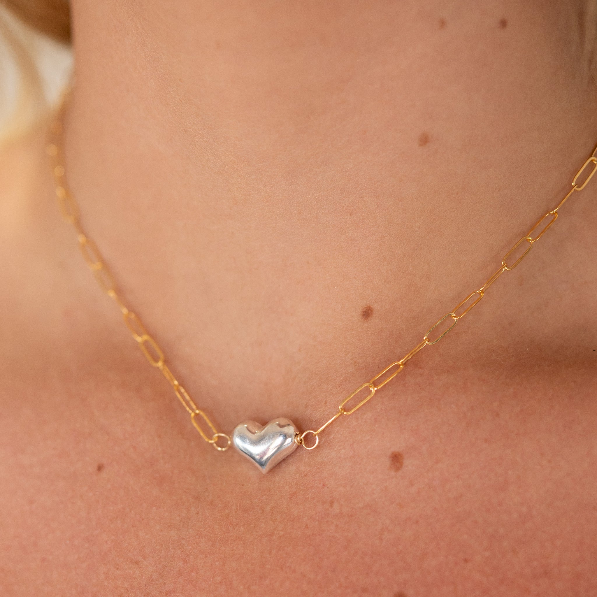 Paper Clip Puffy Heart Necklace - Jewel Ya