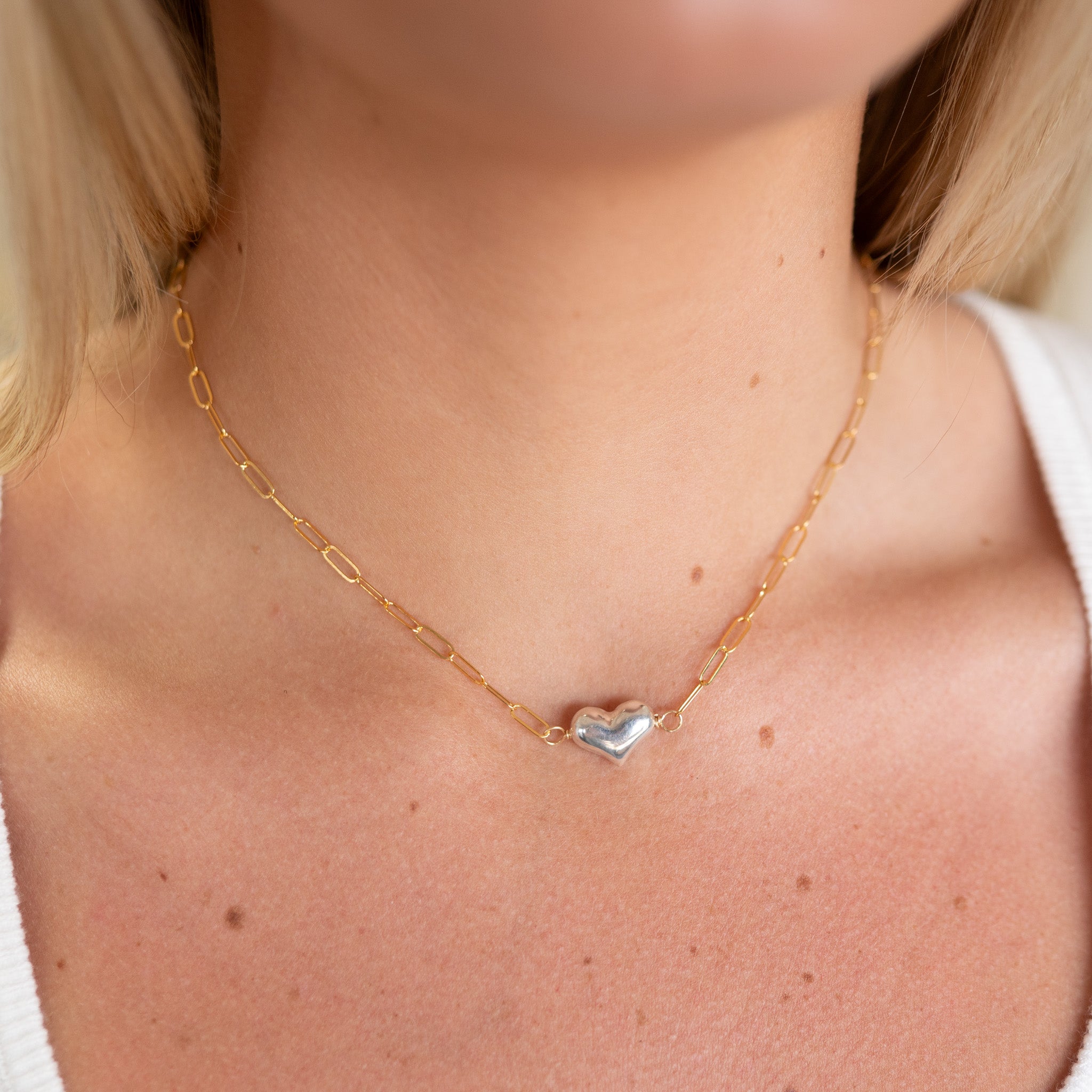 Paper Clip Puffy Heart Necklace - Jewel Ya