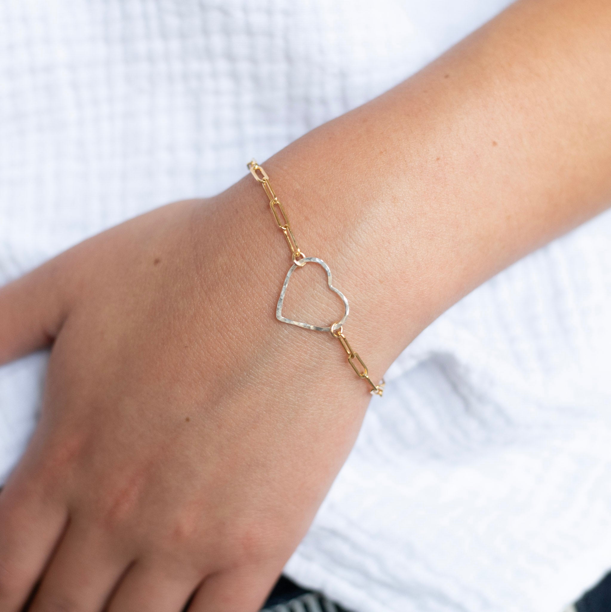 Sterling Silver Paper Clip Heart Link Bracelet