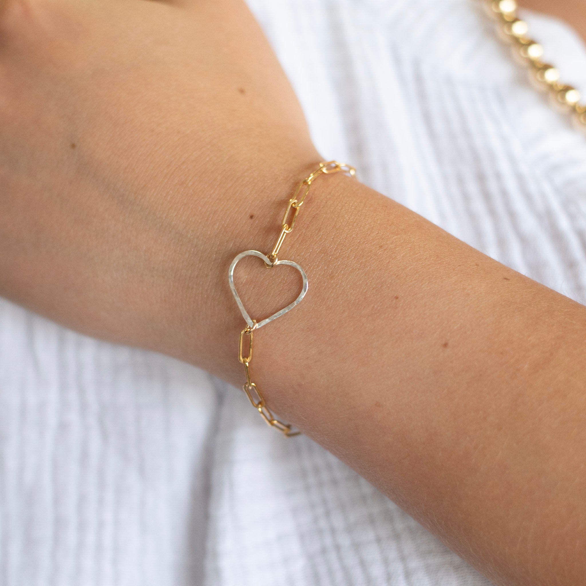 Sterling Silver Paper Clip Heart Link Bracelet