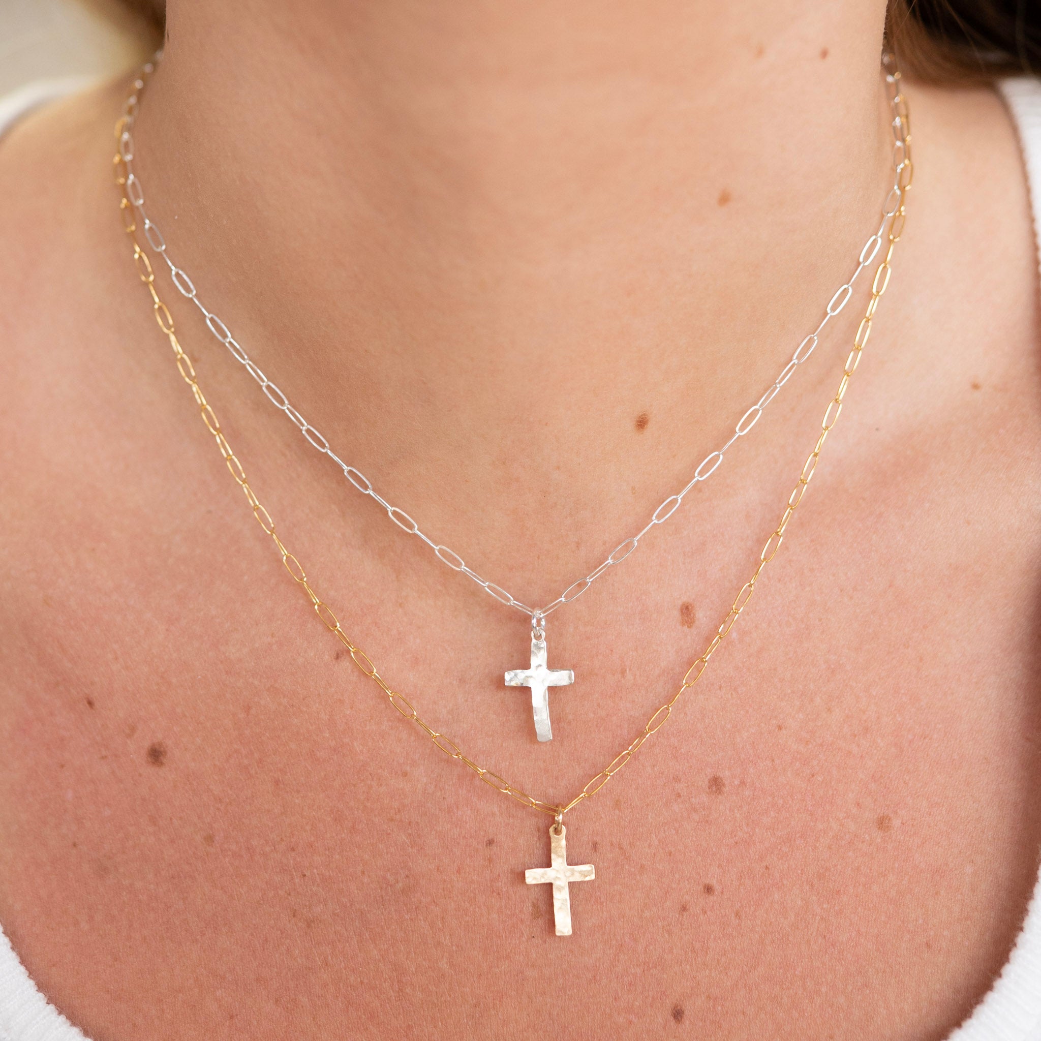Paperclip Chain Cross Necklace
