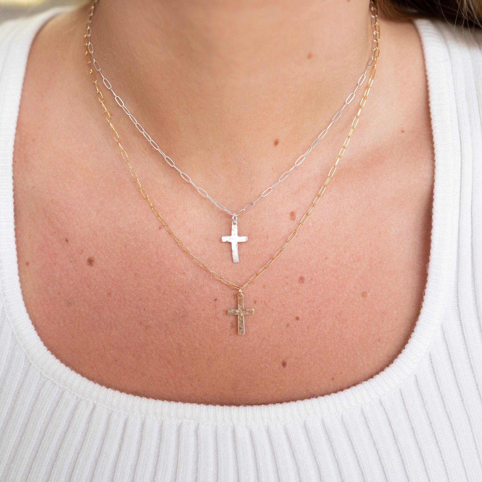 Paperclip Chain Cross Necklace