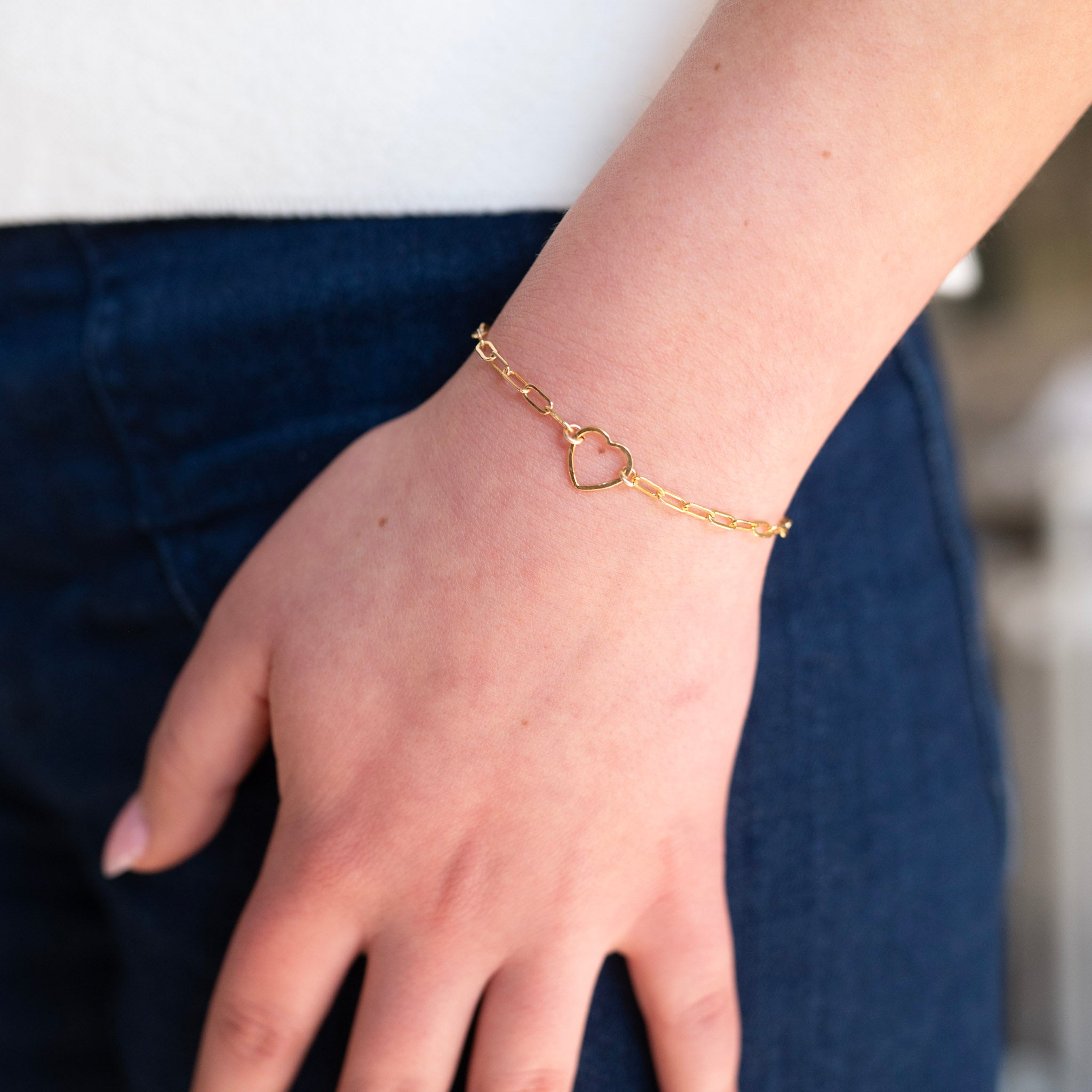 Small Paperclip Heart Link Bracelet