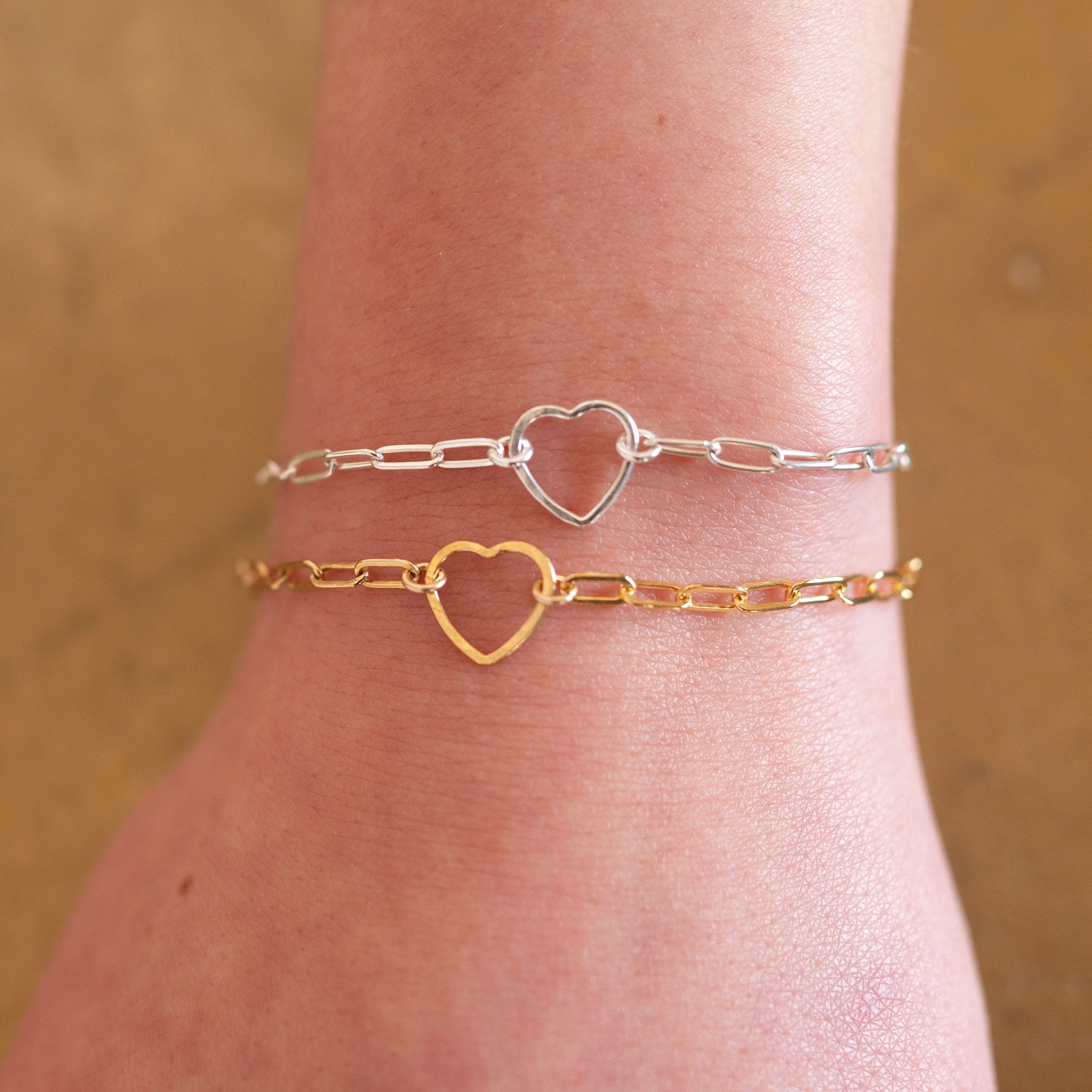 Small Paperclip Heart Link Bracelet