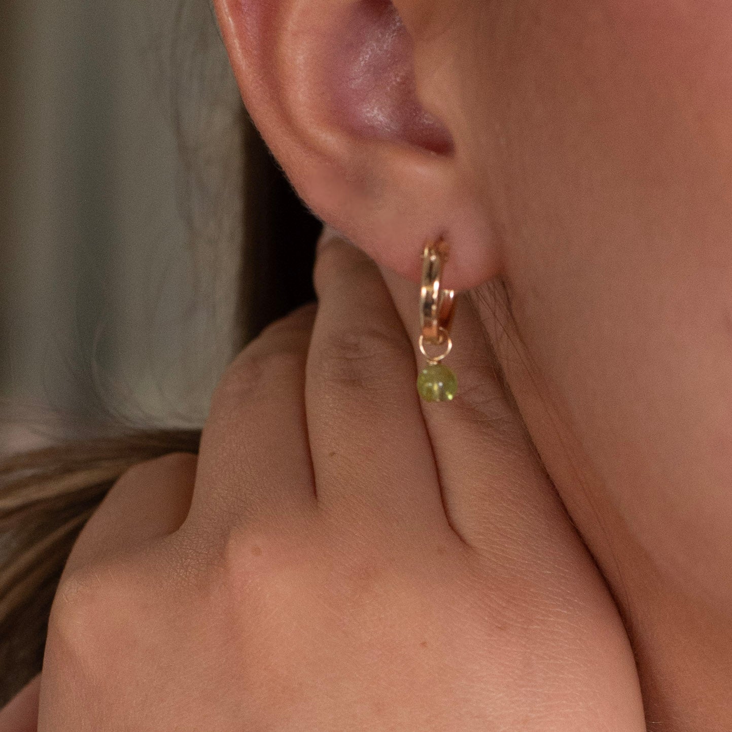 August Peridot Birthstone Tube Hoop Set