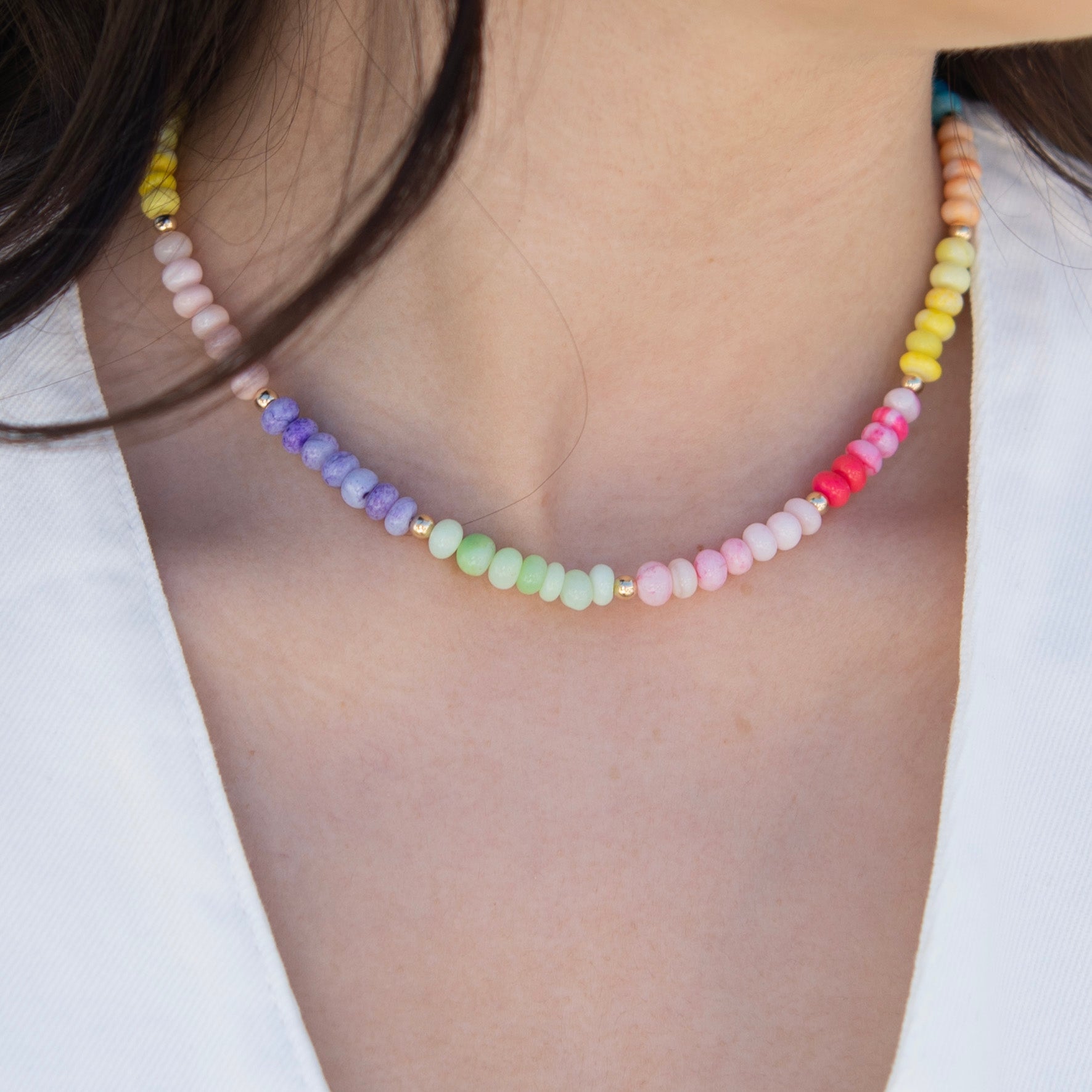 Multicolor Peruvian Opal & 14k Gold Filled Necklace - Jewel Ya