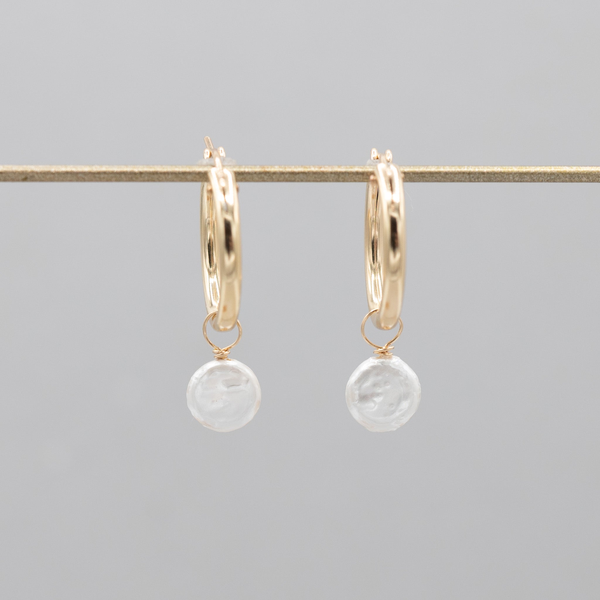 Freshwater Pearl Small Coin Hoop Drops