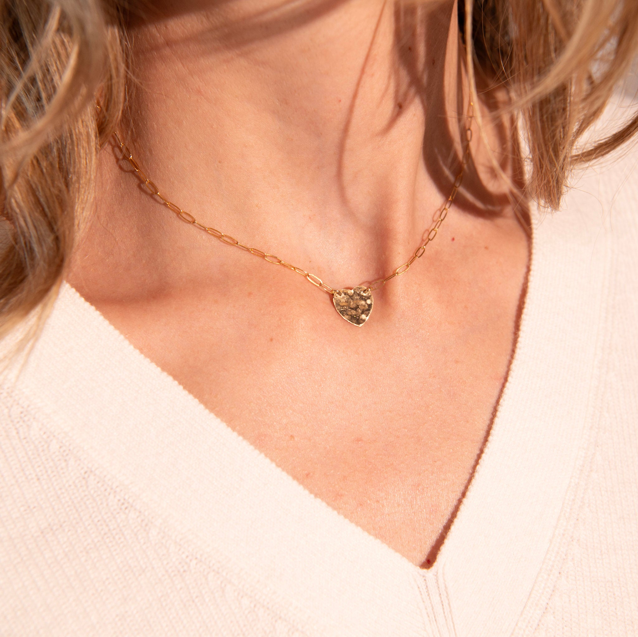 14k Gold Filled Petite Hammered Heart Necklace