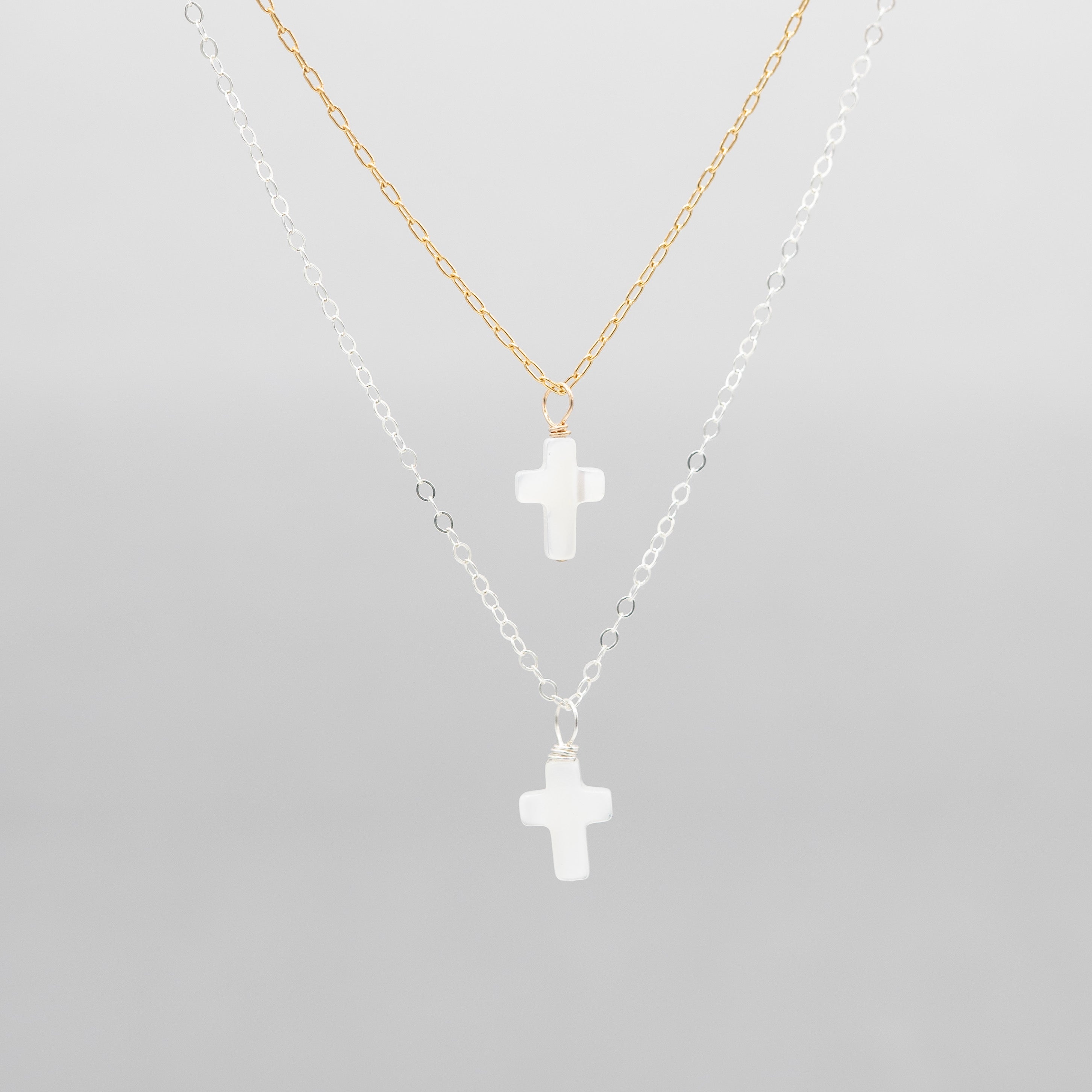 Petite Mother of Pearl Cross Necklace - Jewel Ya