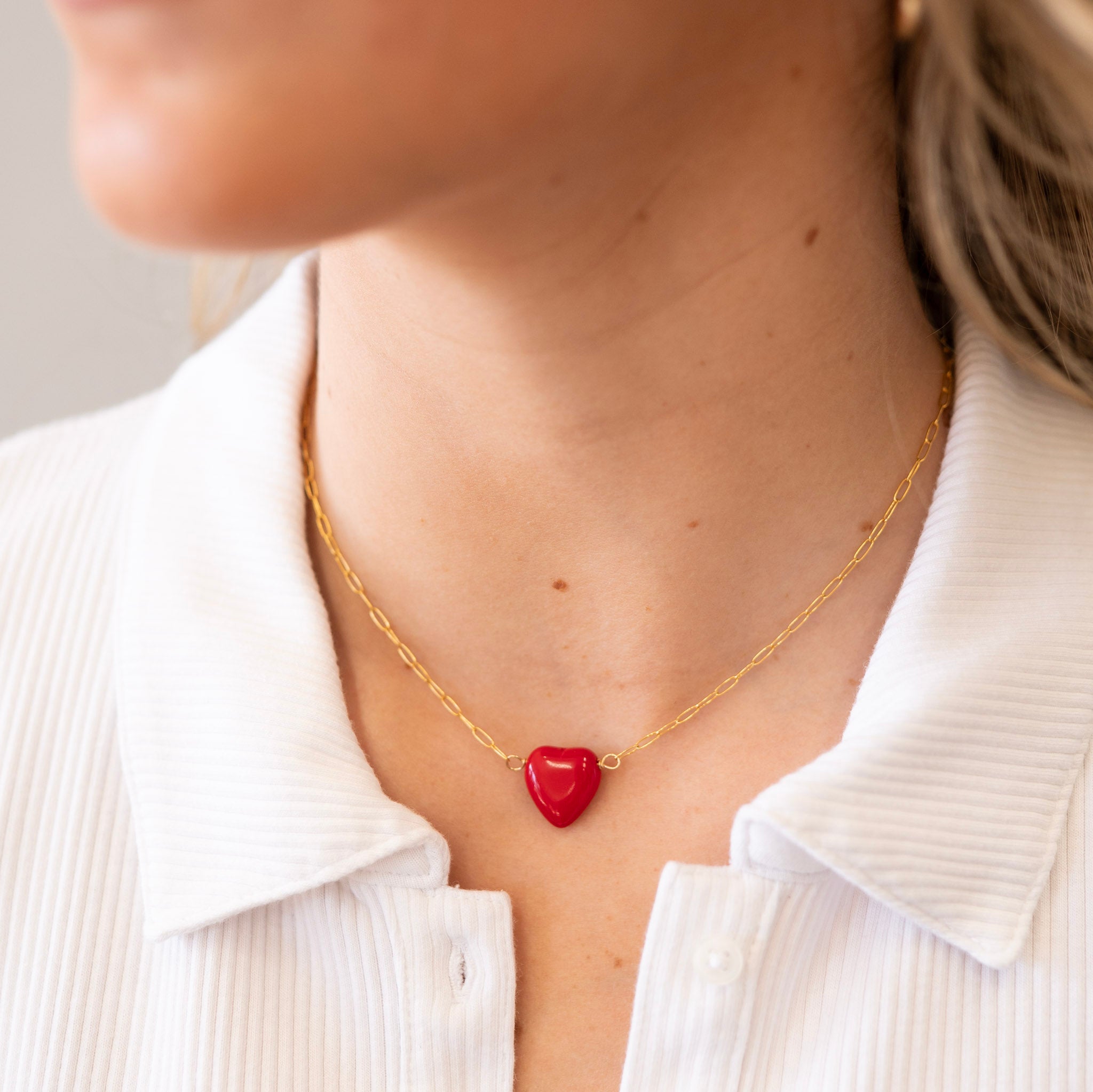 Petite Paperclip & Red Heart Necklace