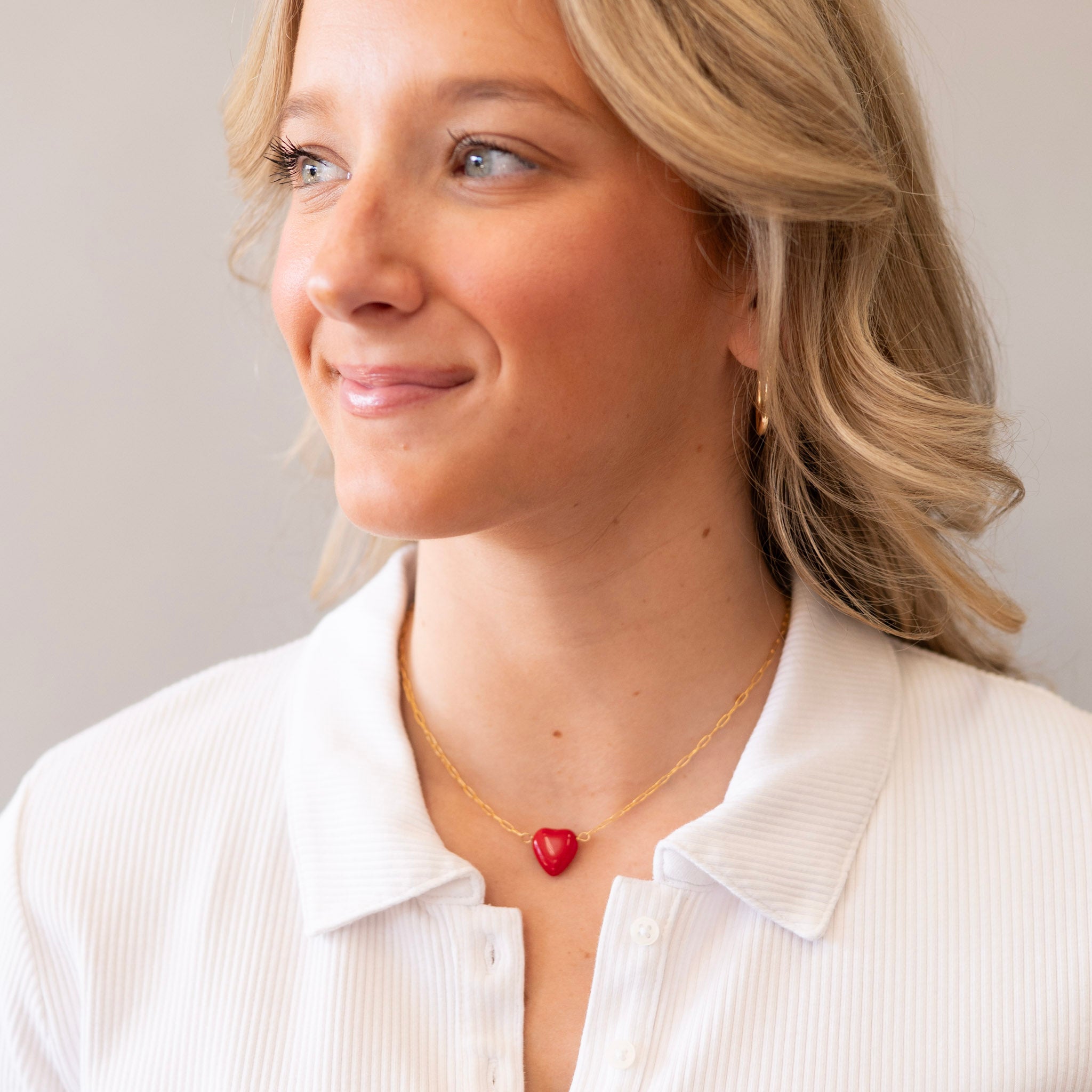 Petite Paperclip & Red Heart Necklace