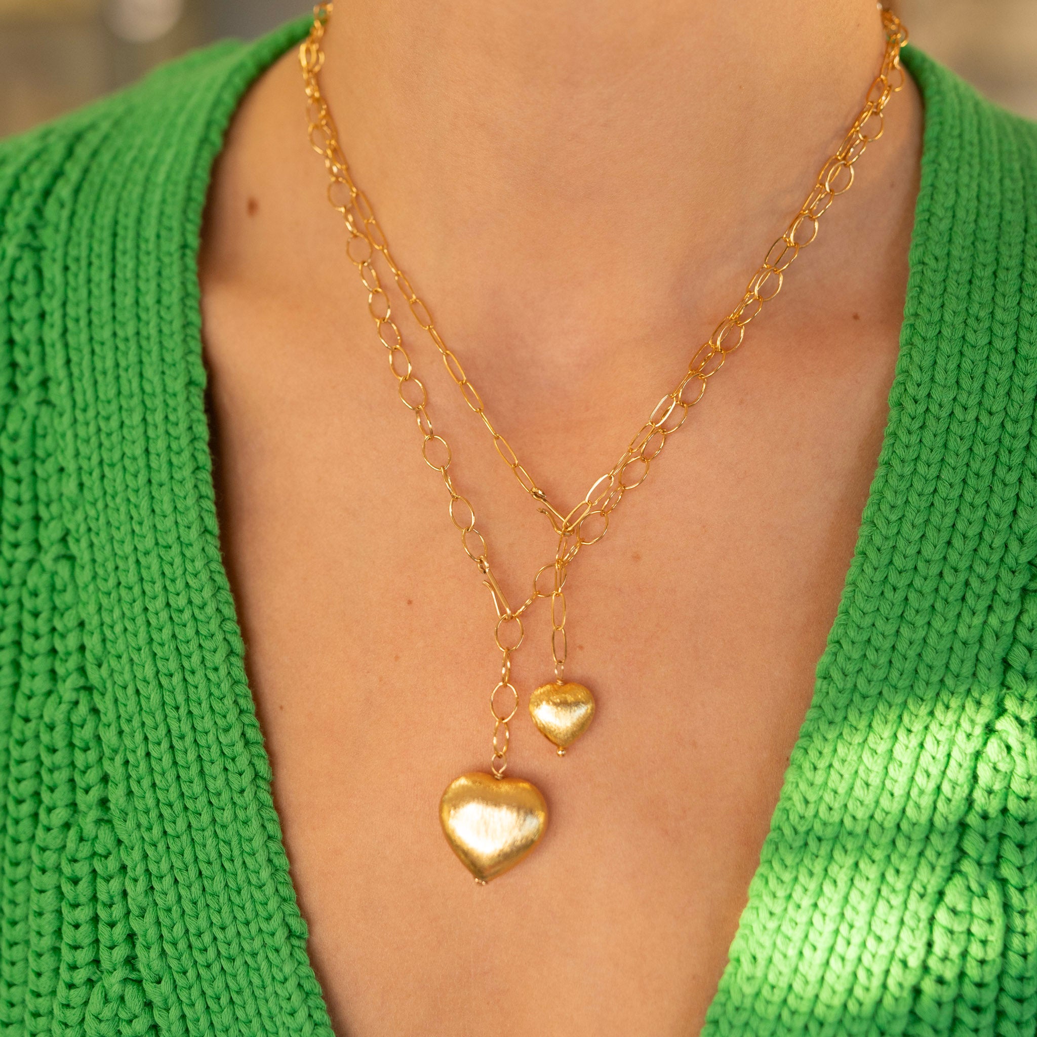 14k Gold Filled Medium Puffy Heart Lariat Necklace