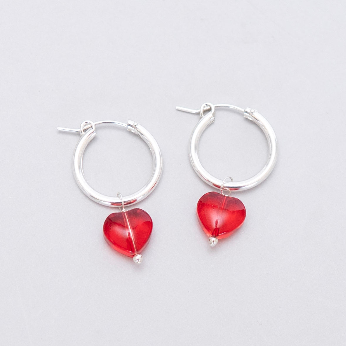 Red Glass Heart Hoop Drops
