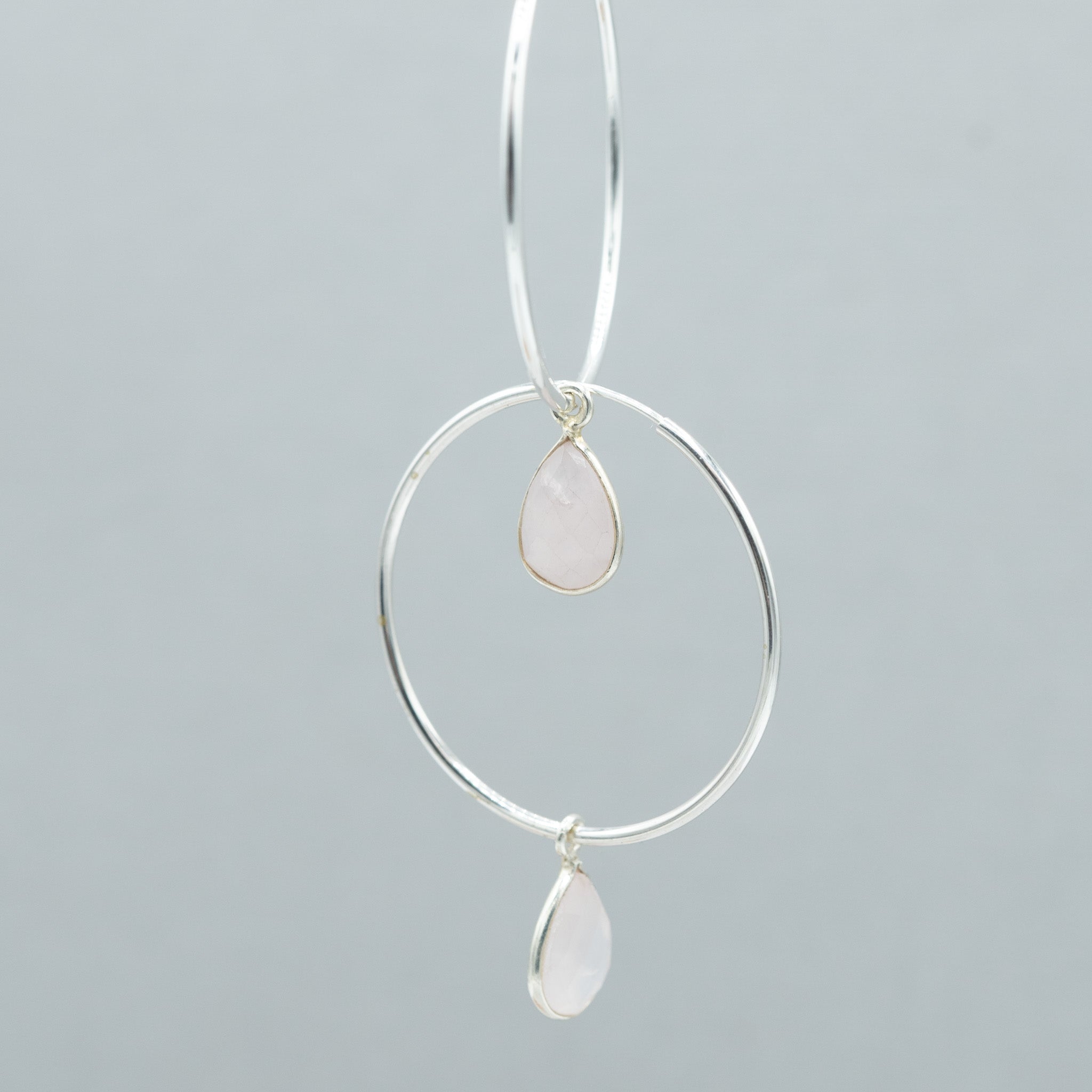 Rose Quartz Teardrop Hoop Drops