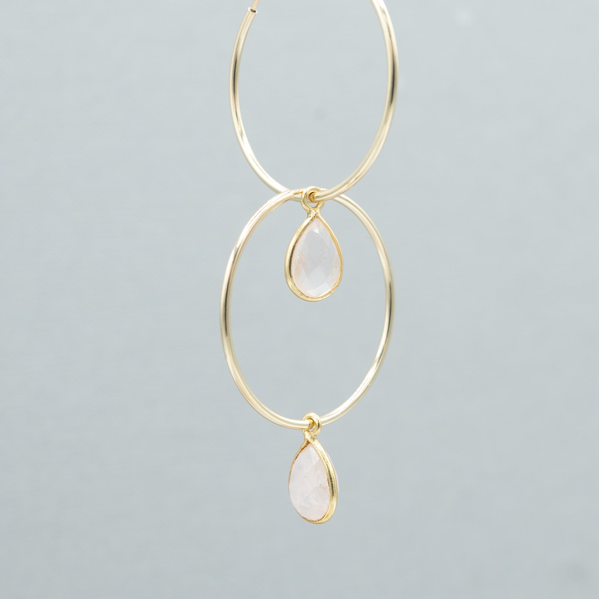 Rose Quartz Teardrop Hoop Drops