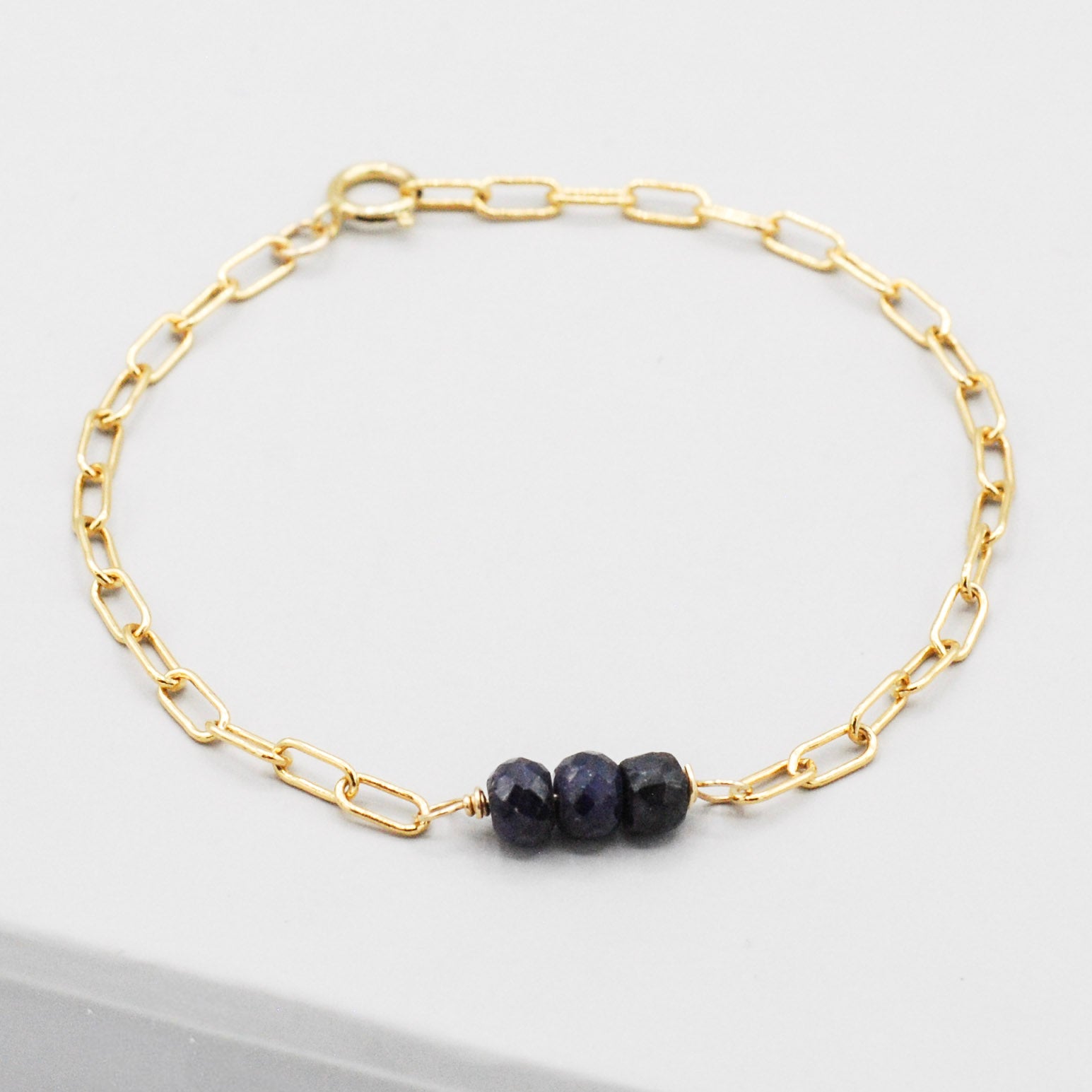 September Sapphire Paper Clip Chain Bracelet - Jewel Ya