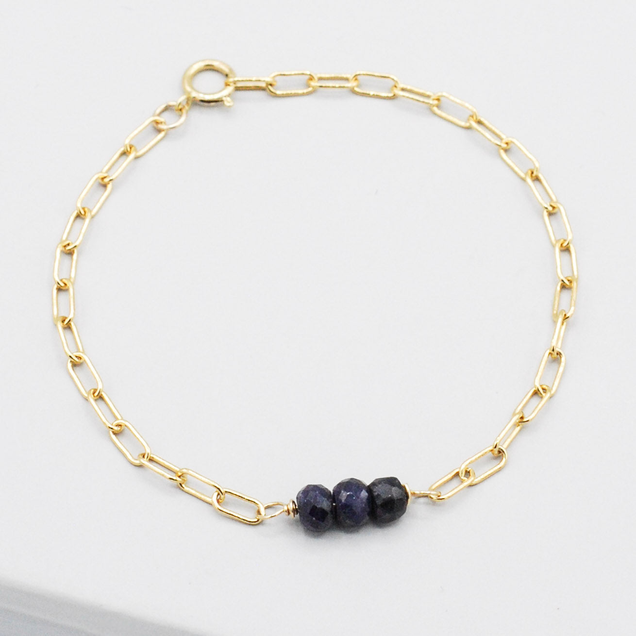 September Sapphire Paper Clip Chain Bracelet