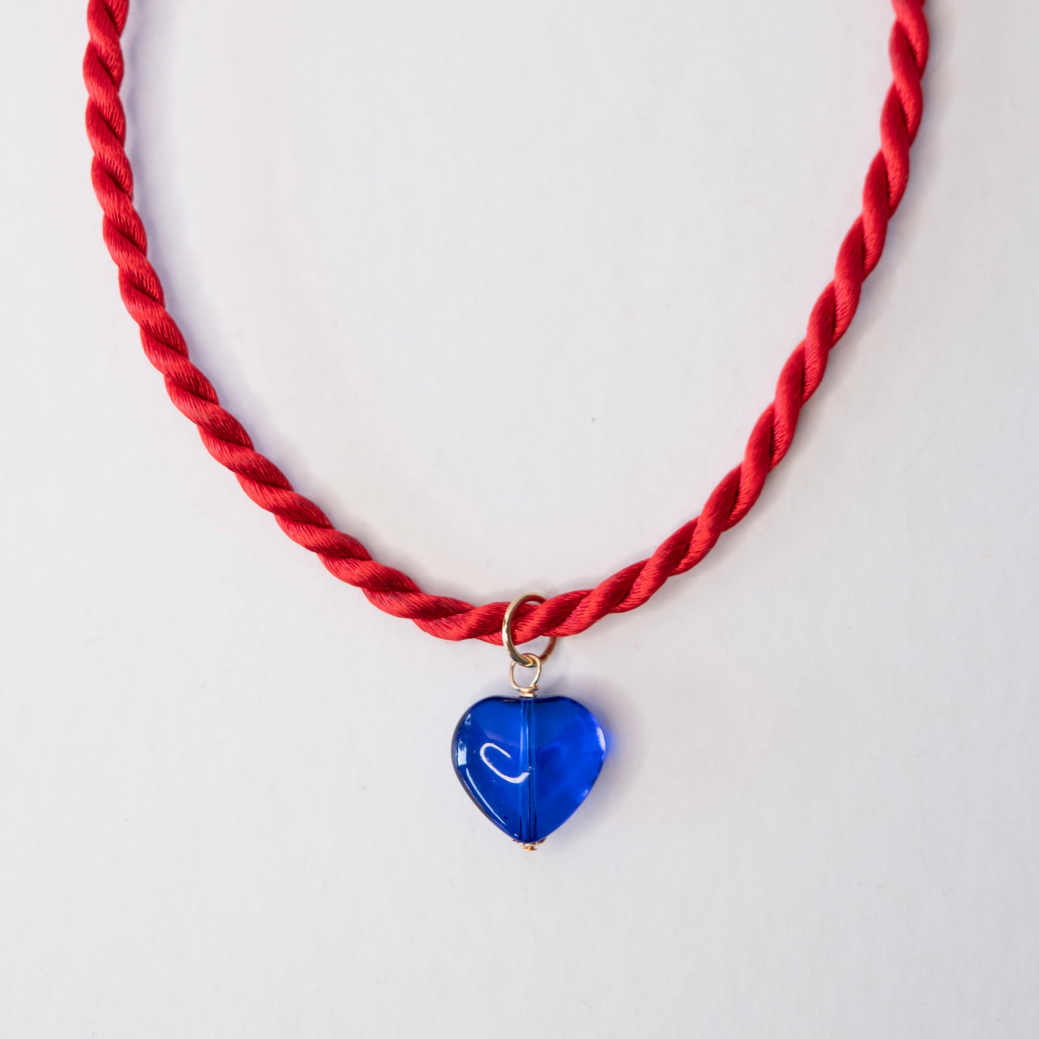 Silk Cord & Glass Heart Charm Necklace