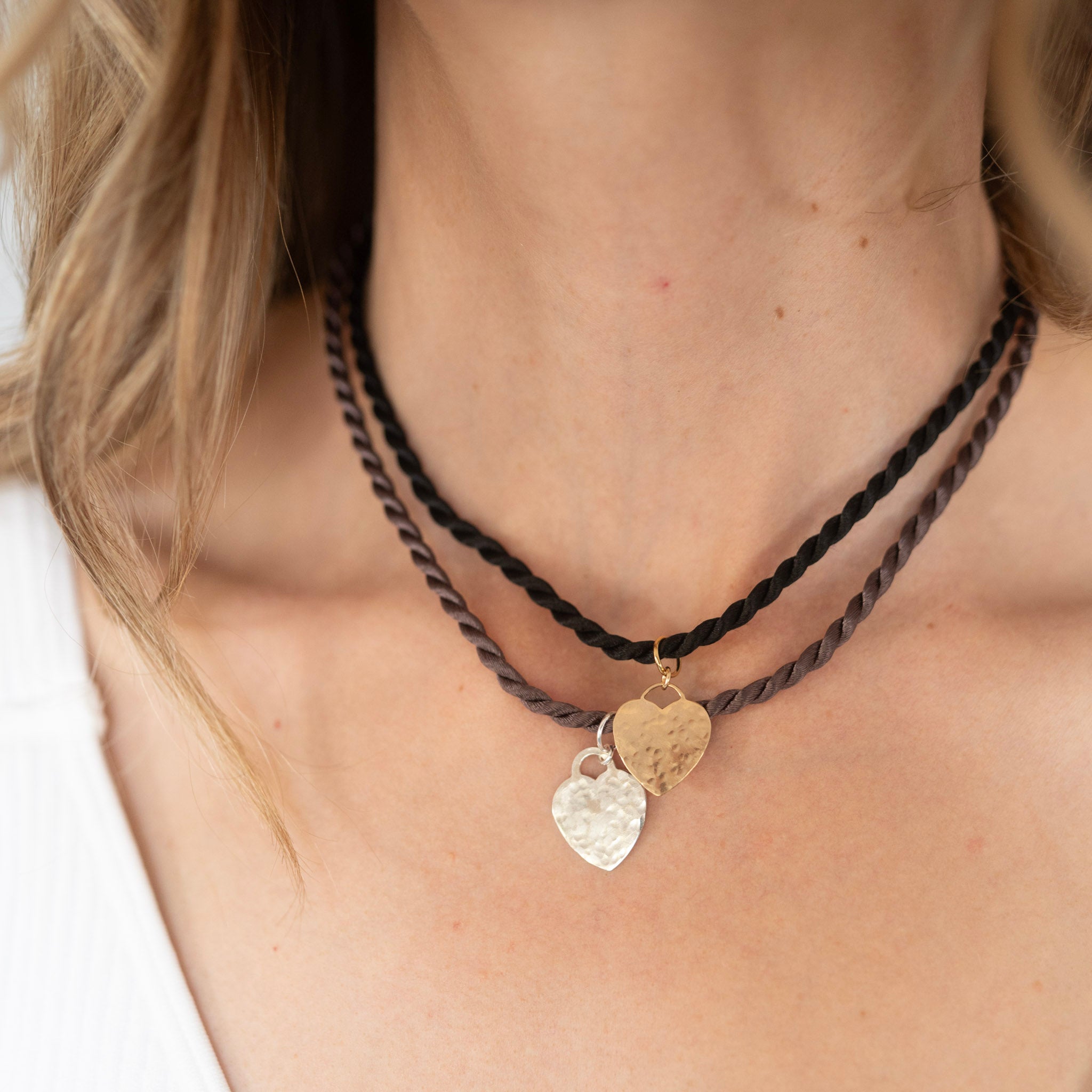 Silk Cord & Hammered Heart Necklace