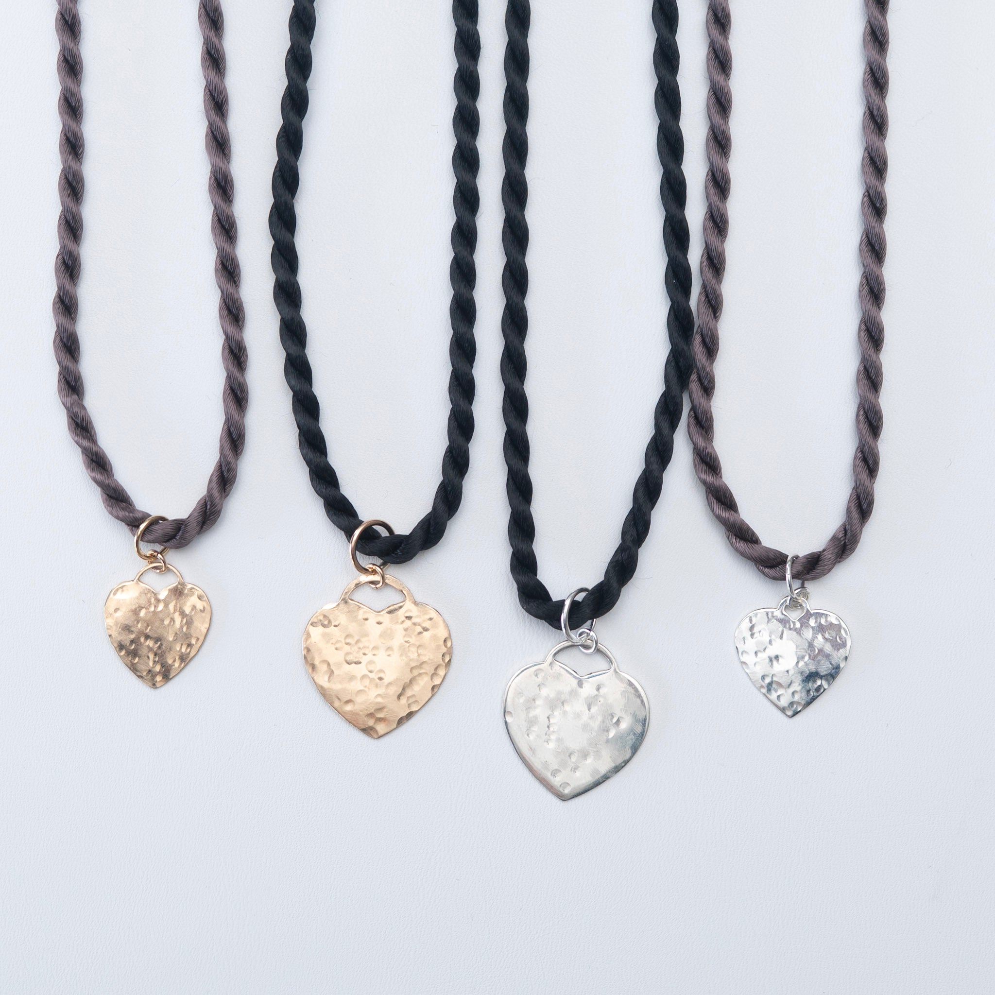 Silk Cord & Hammered Heart Necklace