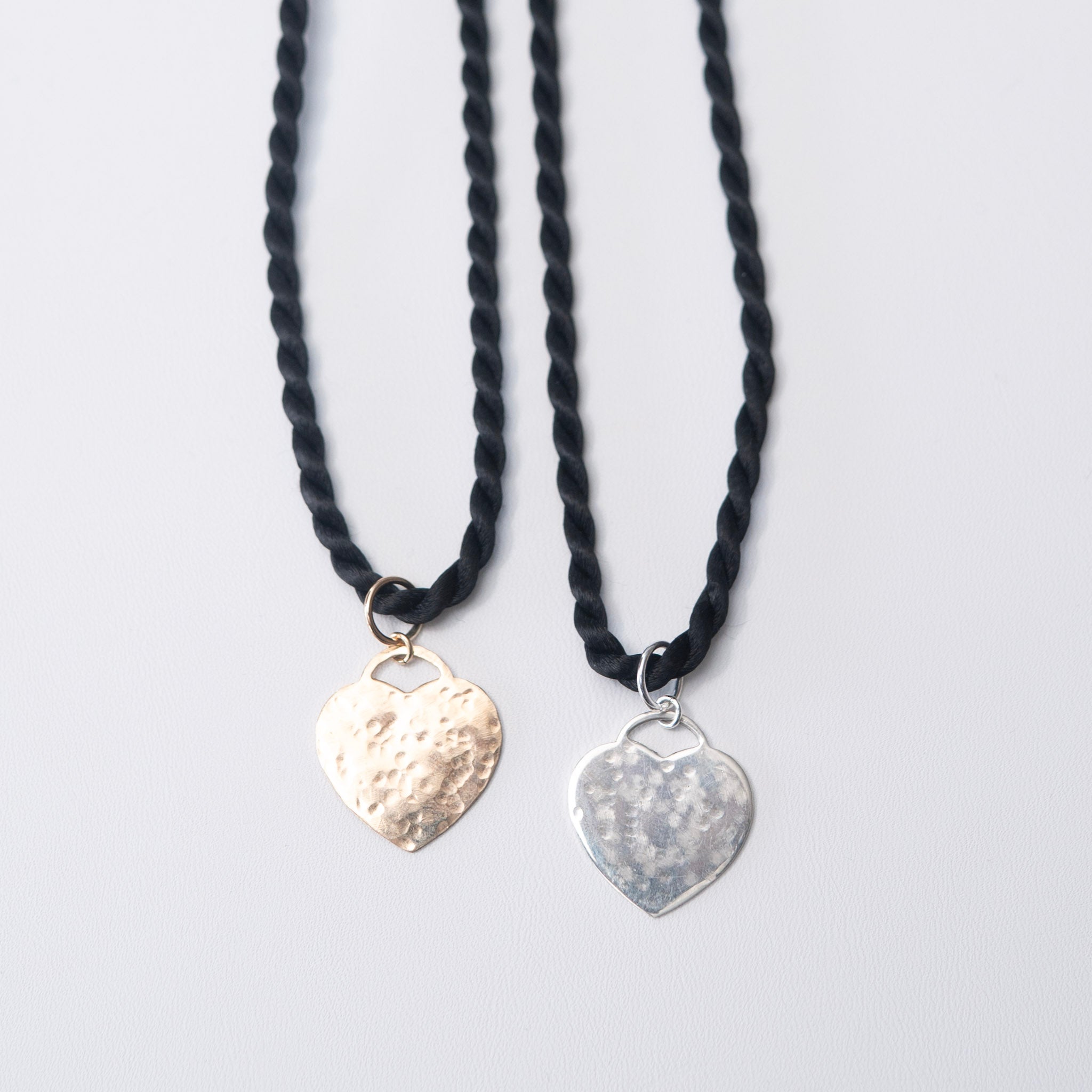 Silk Cord & Hammered Heart Necklace
