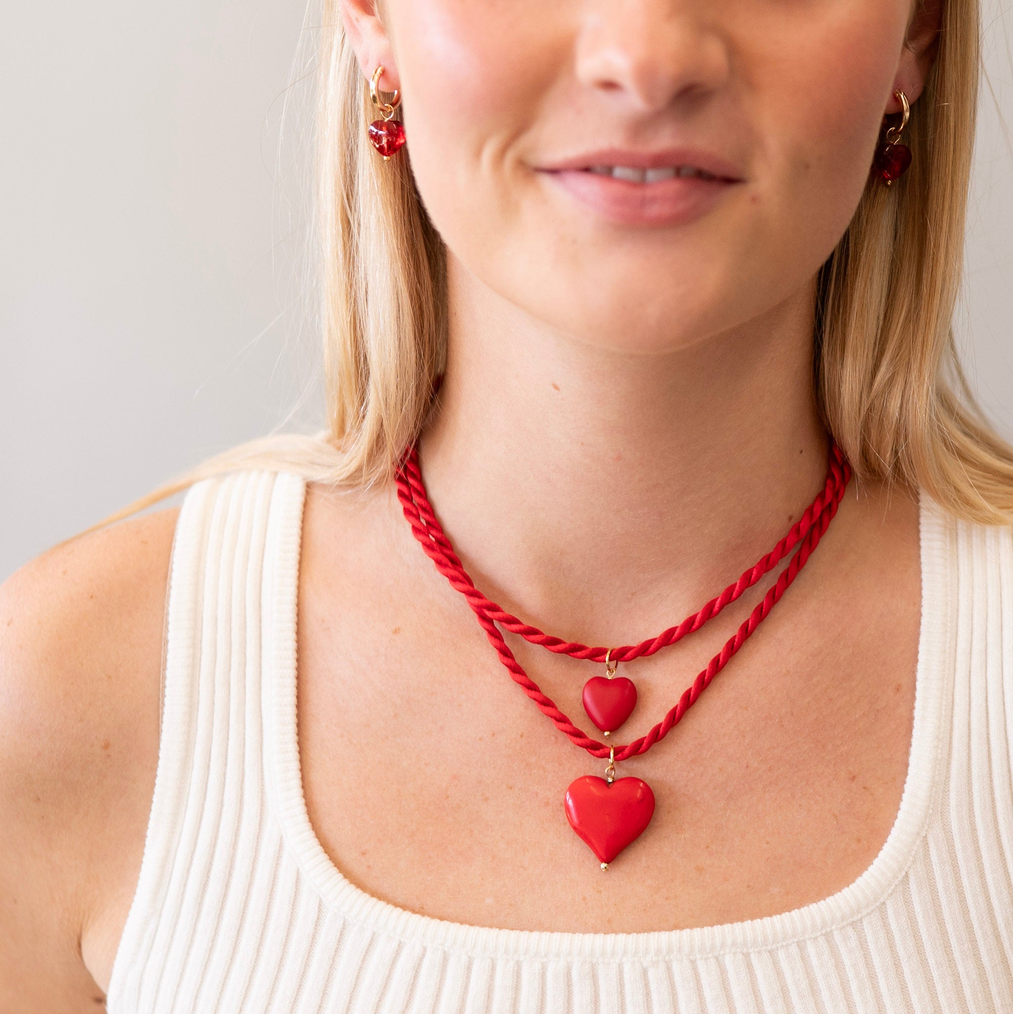 Silk Cord & Red Heart Charm Necklace