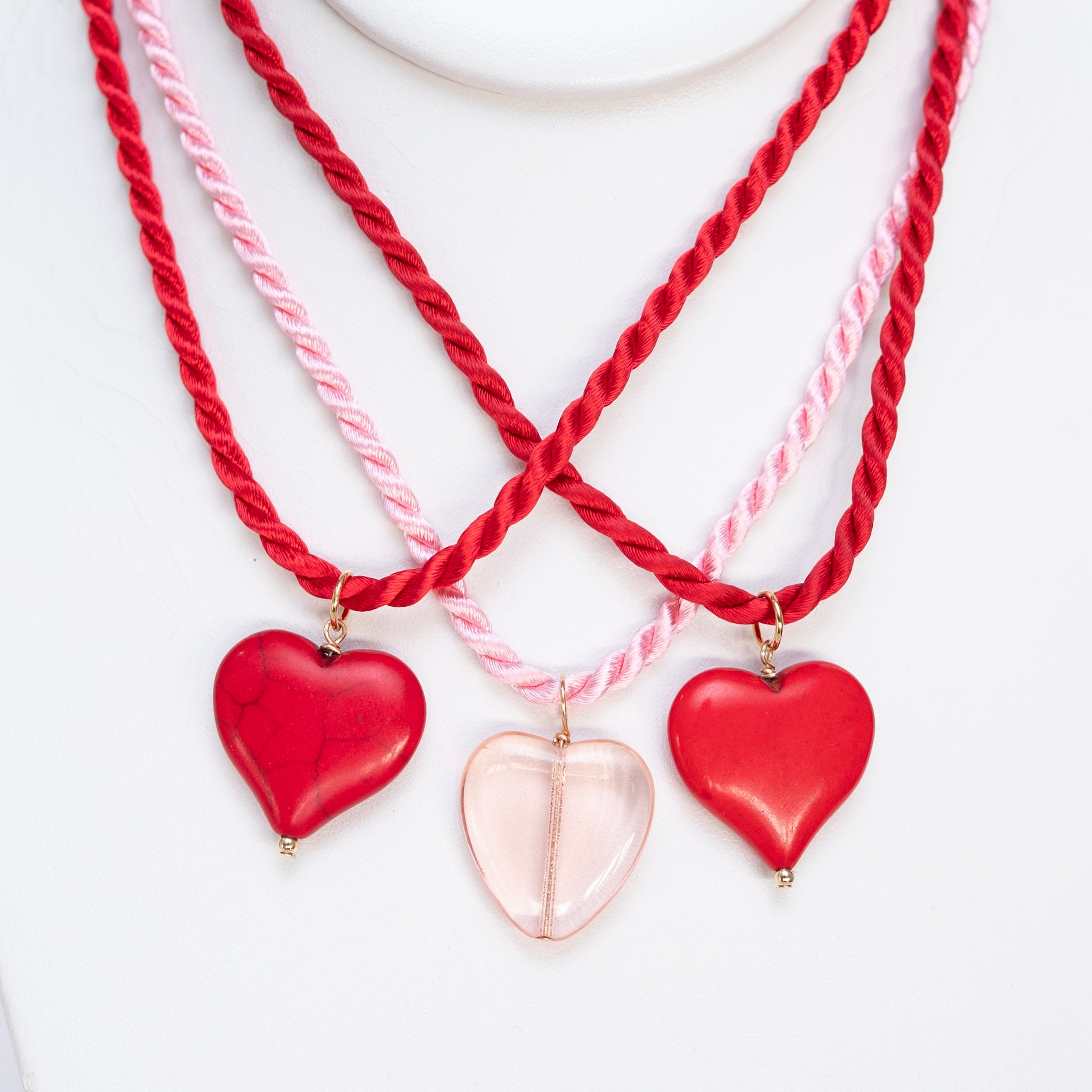 Silk Cord & Red Heart Charm Necklace 