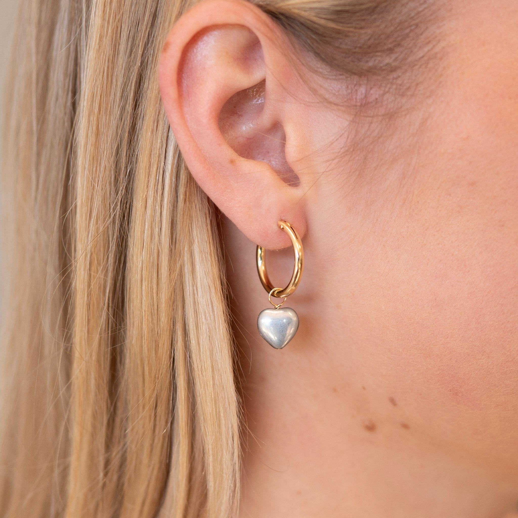 Silver Enamel Heart Hoop Drops